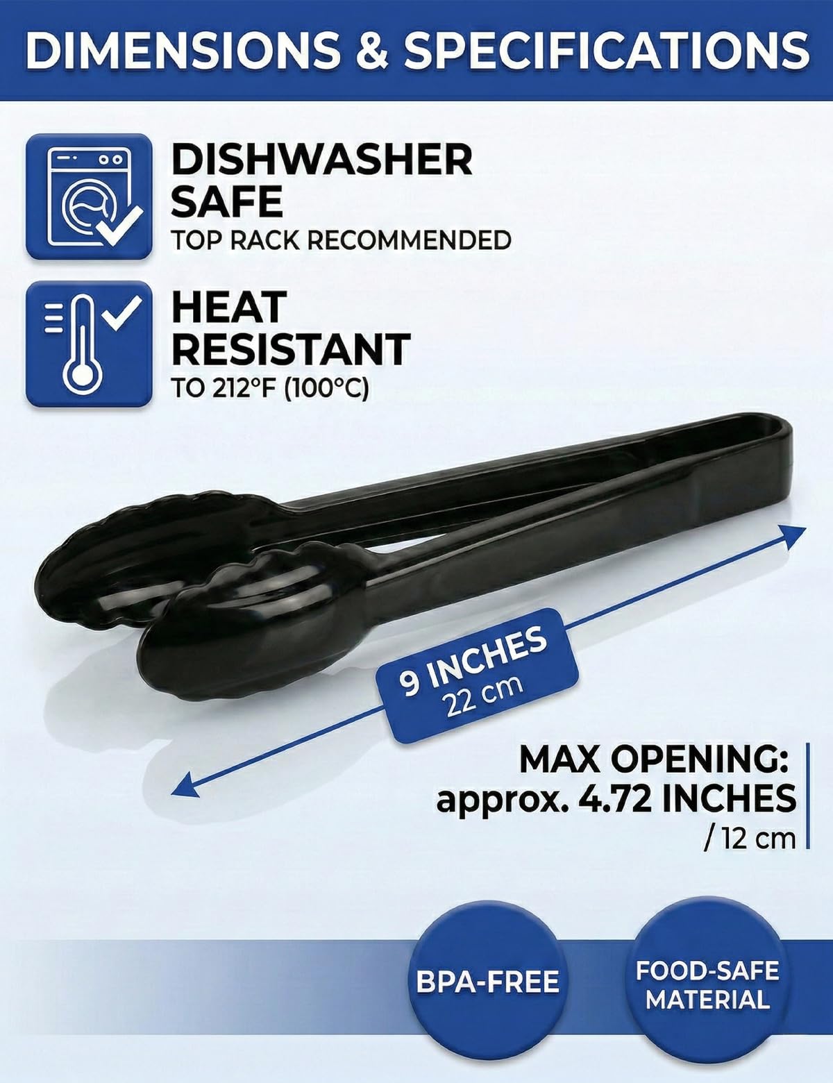 40 pinze in plastica per servire sfuse, 22,9 cm, in plastica, usa e getta, utensili da cucina neri, resistenti per alimenti, buffet, barbecue, cucina, catering, eventi e feste