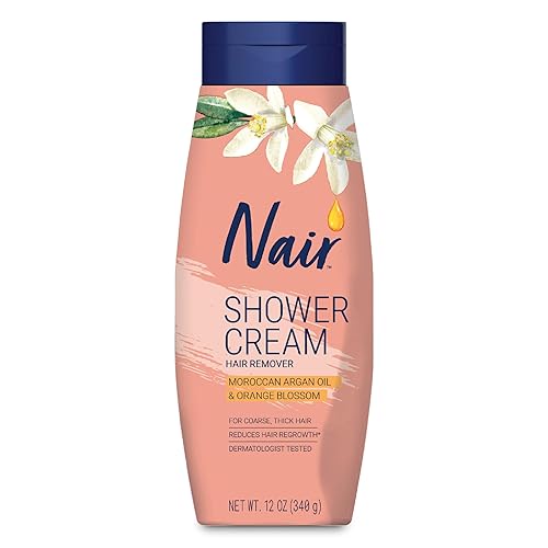NAIR Crema de ducha con aceite de argán marroquí y flor de azahar, crema de depilación corporal para mujeres, 12 onzas
