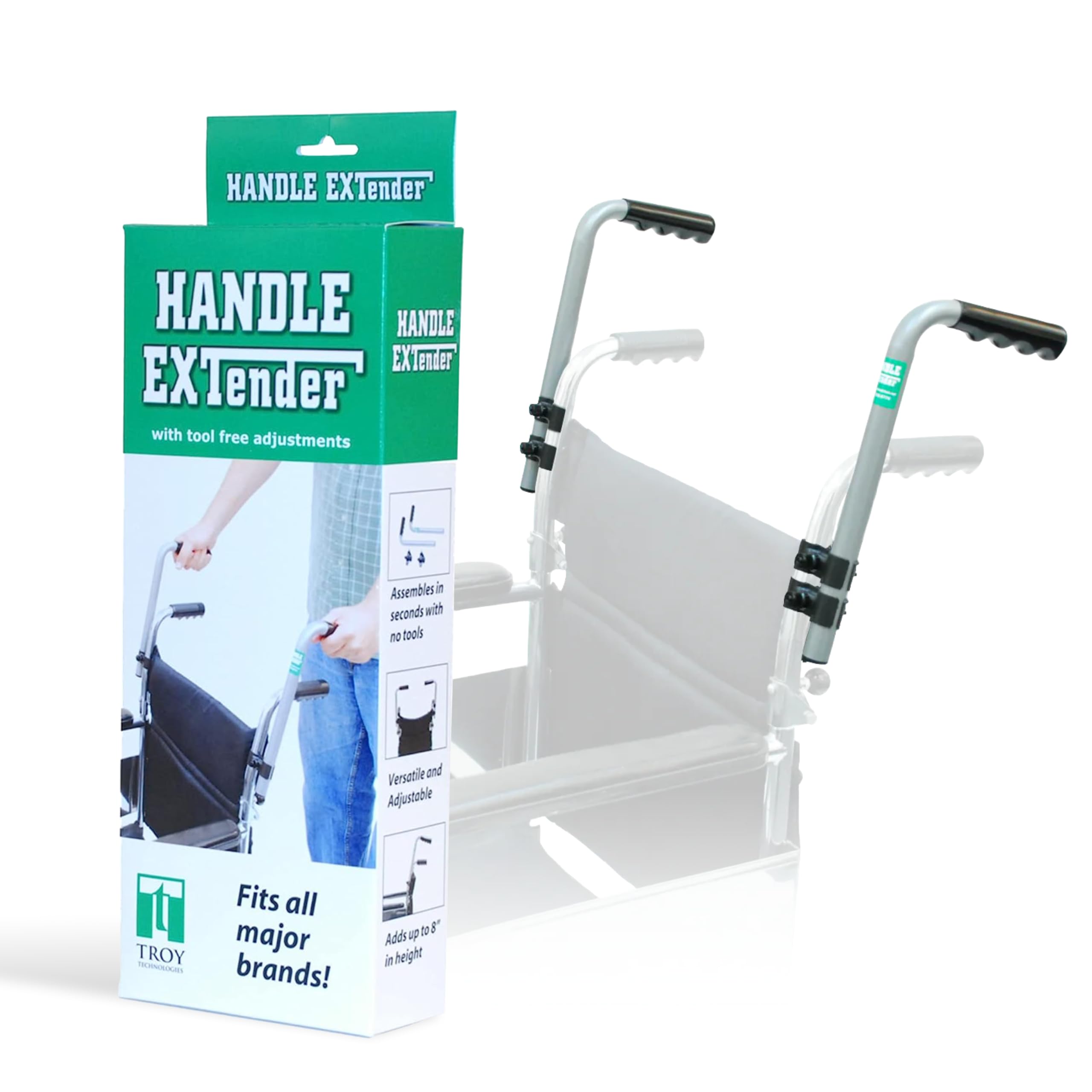 Push Wheelchair Handle Extender (300lbs Weight Capacity), Universal Wheelchair Accessories for Adults – Extendable Handle for Wheelchair & Strollers – Adjustable Extender for Wheelchair for Adults