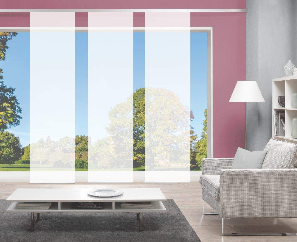 Home Fashion Set-aanbieding Roma met schuifgordijn ROM, naar keuze in verschillende stofkwaliteiten en set-groottes | elk 245 x 60 cm | kleur: wit (6, semi-transparant vlamgaren (halve organza