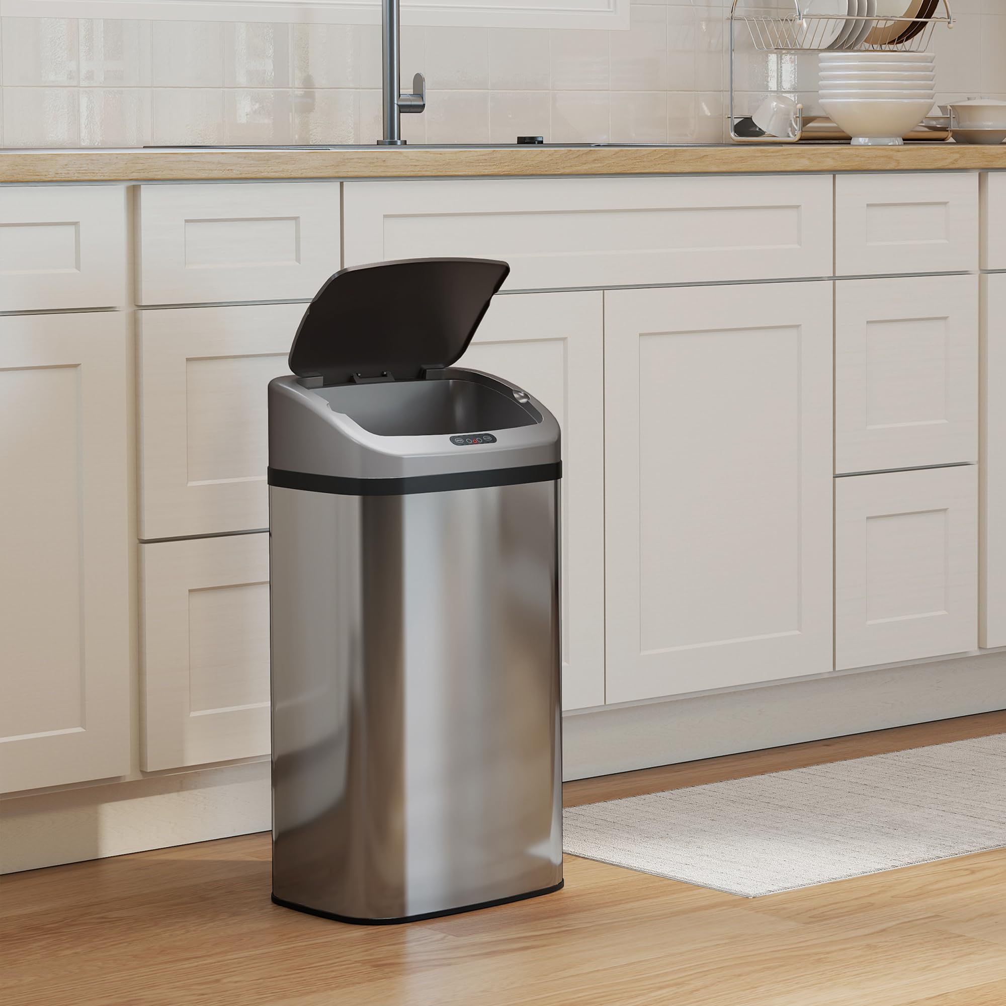 HOMCOM Sensor Mülleimer 48L Edelstahl Automatischer Mülleimer Silber | Mit Bewegungssensor, Fingerabdruckresistente Abfalleimer Abfallbehälter Müllbehälter, für Büro, Schlafzimmer, Küchen