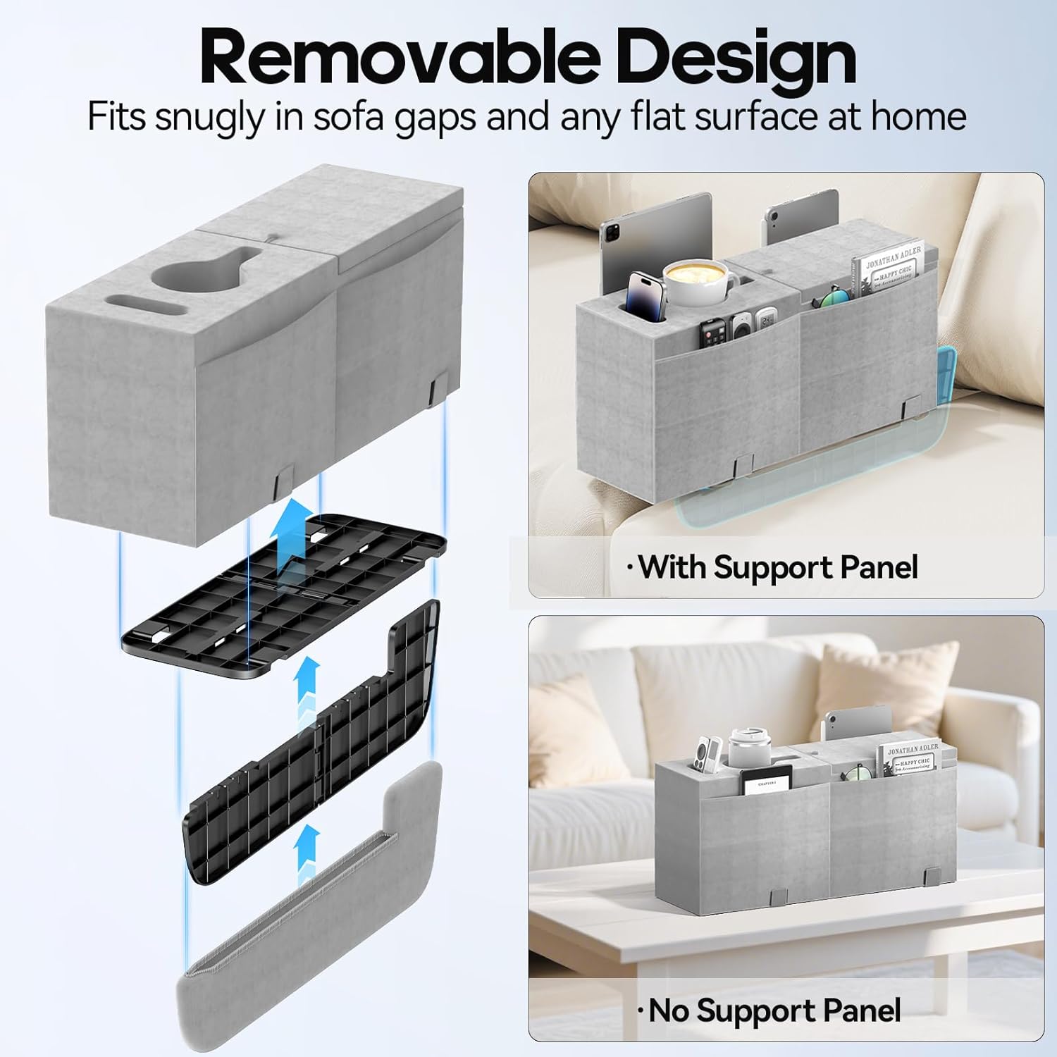 Sofa Armrest Pillow with Cup Holder, Large Removable Couch Armrest Cushion Tray Drink Holder Caddy with 4 Side Pockets for Remote, Glasses, Phone, Game Controller, iPad and Magazines-9.45in Height - Image 4