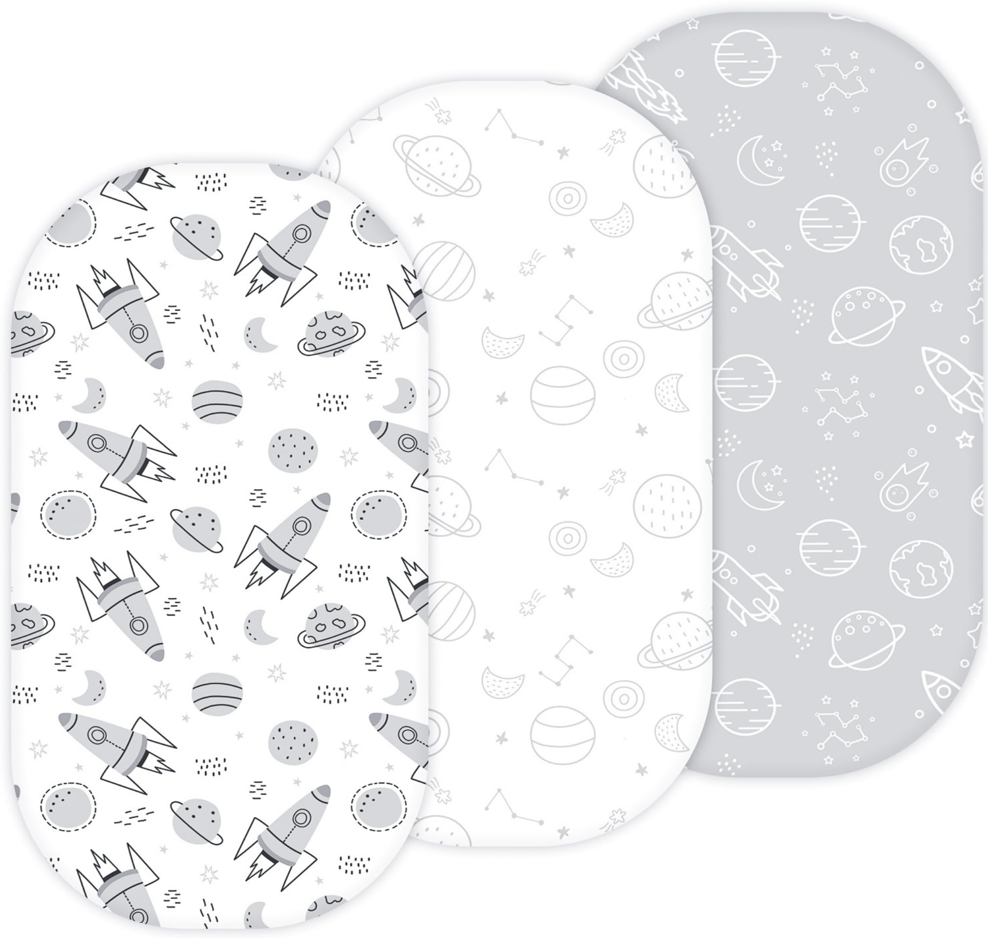 Lot de 3 draps de berceau pour enfants Delta Sweet Dreams, sommeil, bascule, courbe et Deluxe Beginnings - 40,6 x 81,3 cm - Ultra doux et respirants - Unisexe - Garçons et filles - Gris (fusées