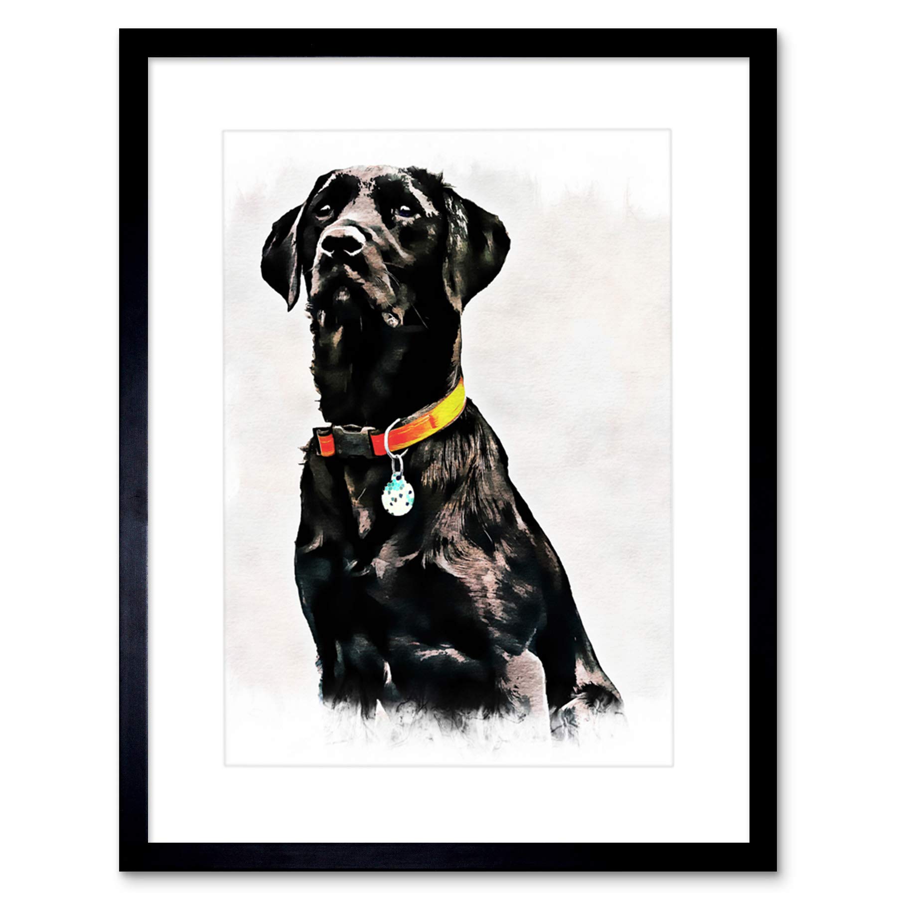 Wee Blue Coo Photo Painting Pet Black Labrador Retriever Dog Cute Framed Wall Art Print
