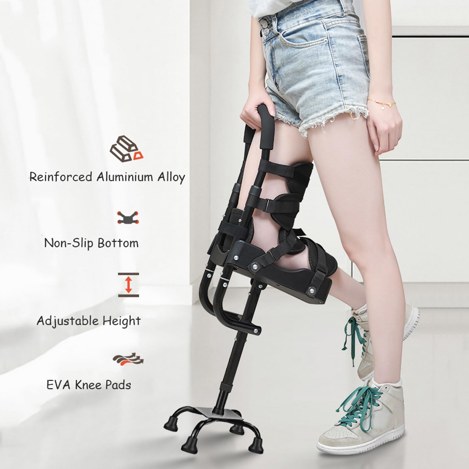 Muleta de rodilla, muletas manos libres para adultos, andador telescópico para apoyo a la movilidad, ideal para recuperación de lesiones y ayuda para la vida diaria