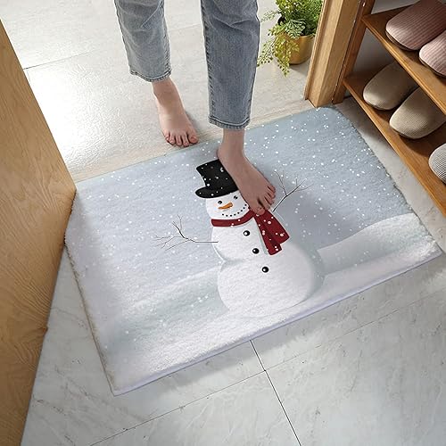 Miniatura 2 de T&H XHome Tapete antideslizante para interiores, absorbente, suave, peludo, diseño de muñeco de nieve, copo de nieve, lavable, duradero, tapete de