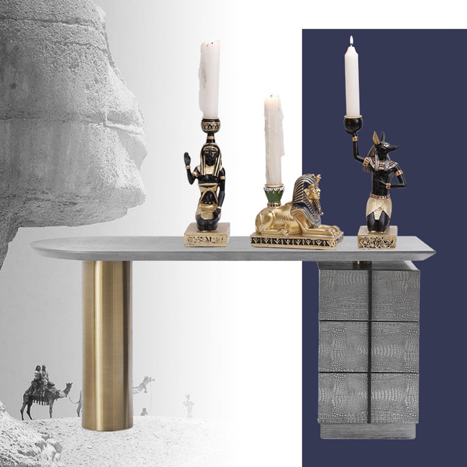 Portacandele Egiziano In Resina Nera - Decorazione Misteriosa Per Halloween E Arredamento Vintage - Foto 12