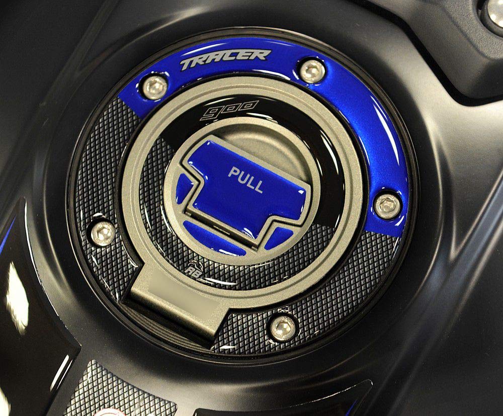 Resin Bike Adesivi Moto Compatibile con Yamaha Tracer 900 2018 2020. Protezione Tappo Serbatoio da Urti e Graffi. Adesivo 3D Resinato - Blu Metallizzato