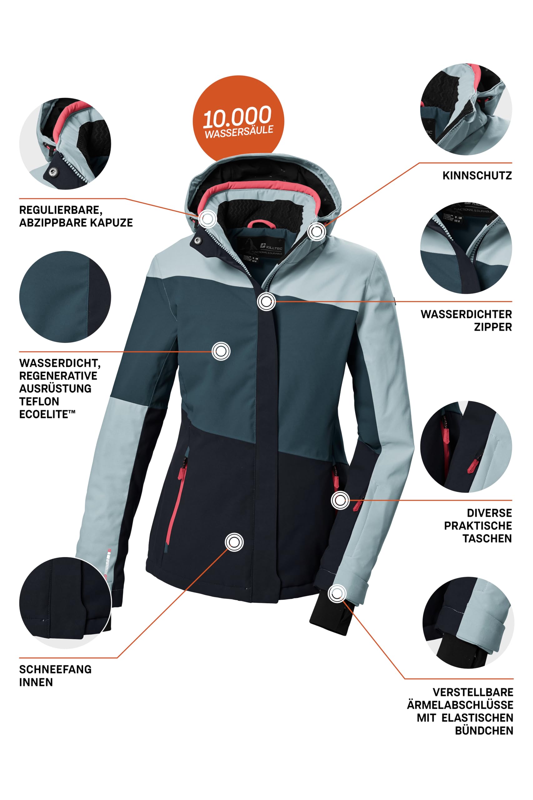 Killtec Ksw 67 Wmn Ski Jckt Veste de ski avec capuche amovible et jupe pare-neige Femme