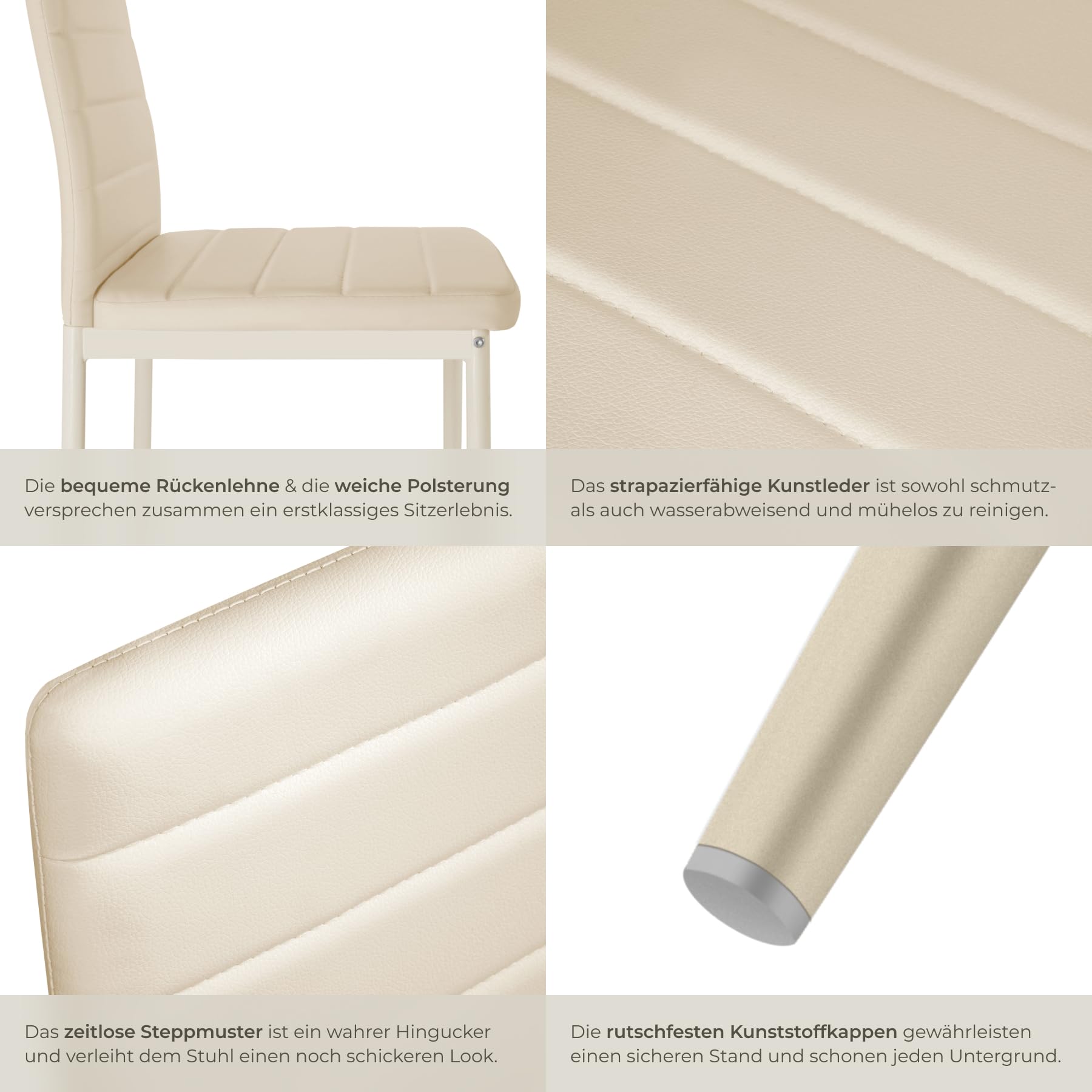 tectake® 4er Set Esszimmerstühle, Stuhl mit hoher Rückenlehne, 45 x 48 x 98,5 cm, Küchenstühle, Stühle für Esstisch, Esszimmer, Dining Table, Vorzimmer Möbel Set gepolstert - beige