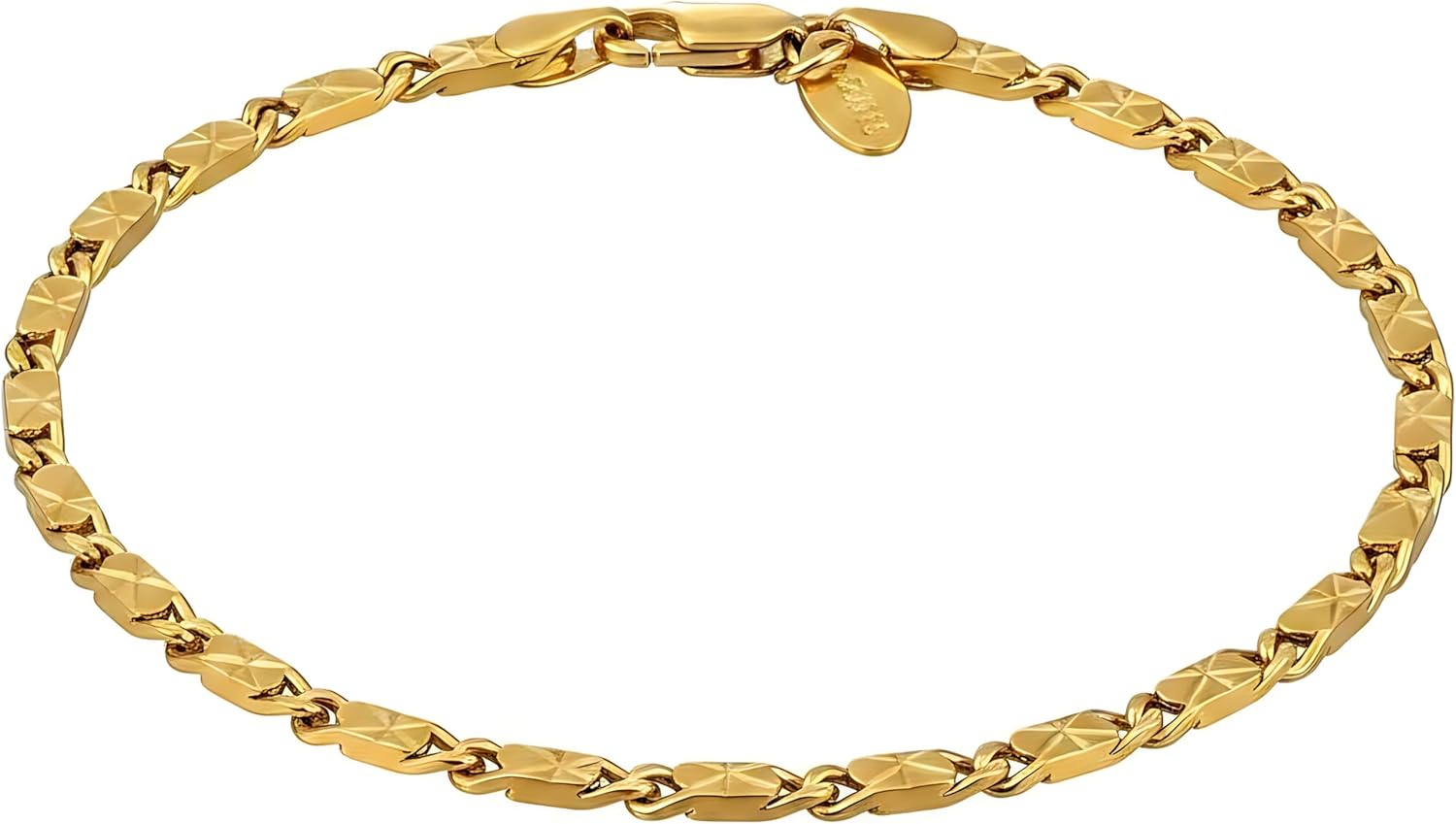 LIFETIME JEWELRY Womens Gold Anklet 4mm Diamond Cut Star Flat Link Chain Ankle Bracelet 24k Real Gold Plated with Lifetime Replacement
