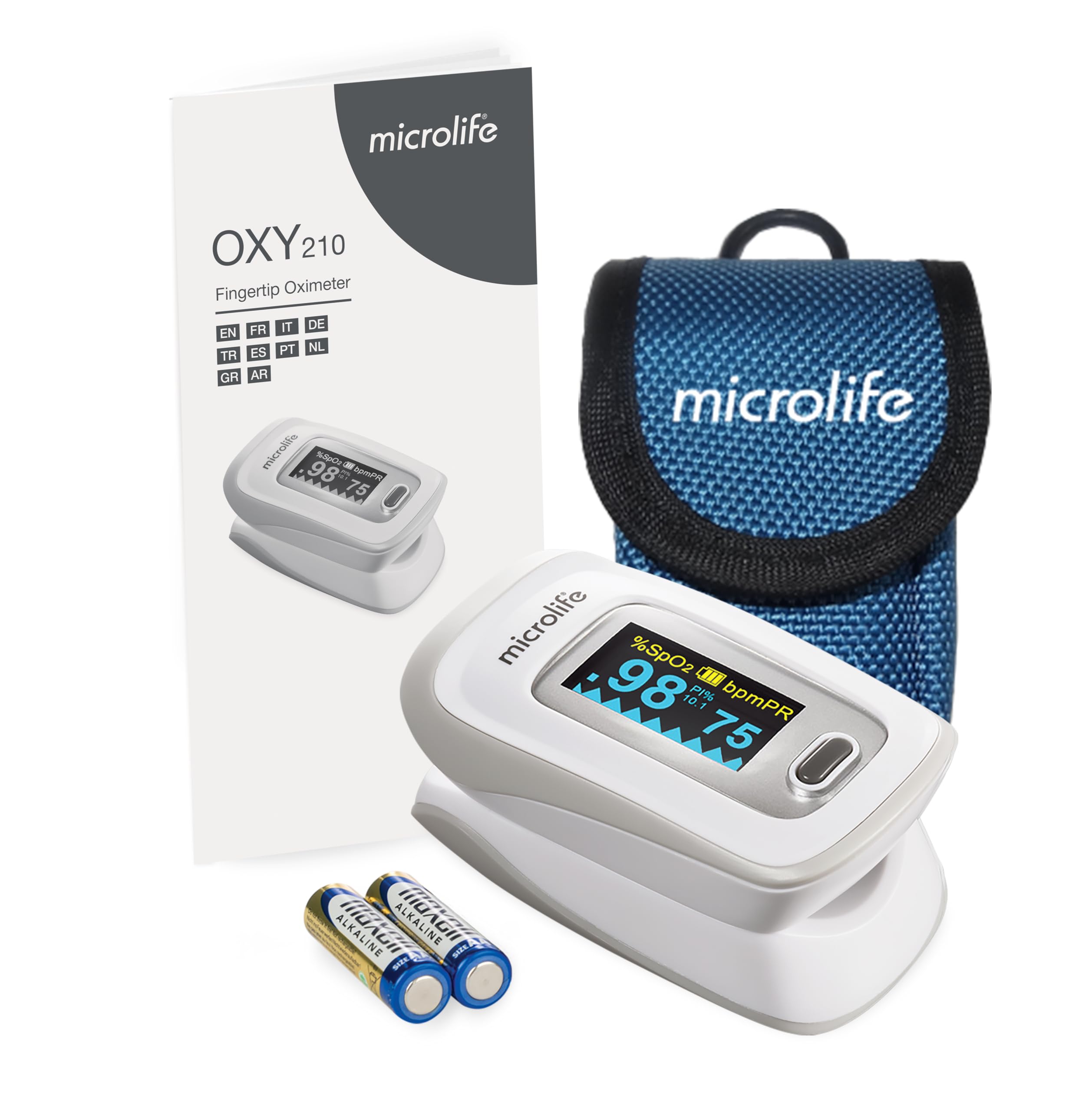 Microlife OXY210 Oxymètre Pouls, Garantie 5 ans, Précision Professionnelle, Validé Cliniquement, Saturation Oxygène (spO2), Alerte Risque, Réglage Affichage/Luminosité