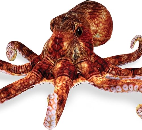 Miniatura 3 de Real Planet Pulpo naranja de 22 pulgadas, juguete realista de pulpo, criatura marina de felpa grande, animal de peluche de pulpo marrón, animal