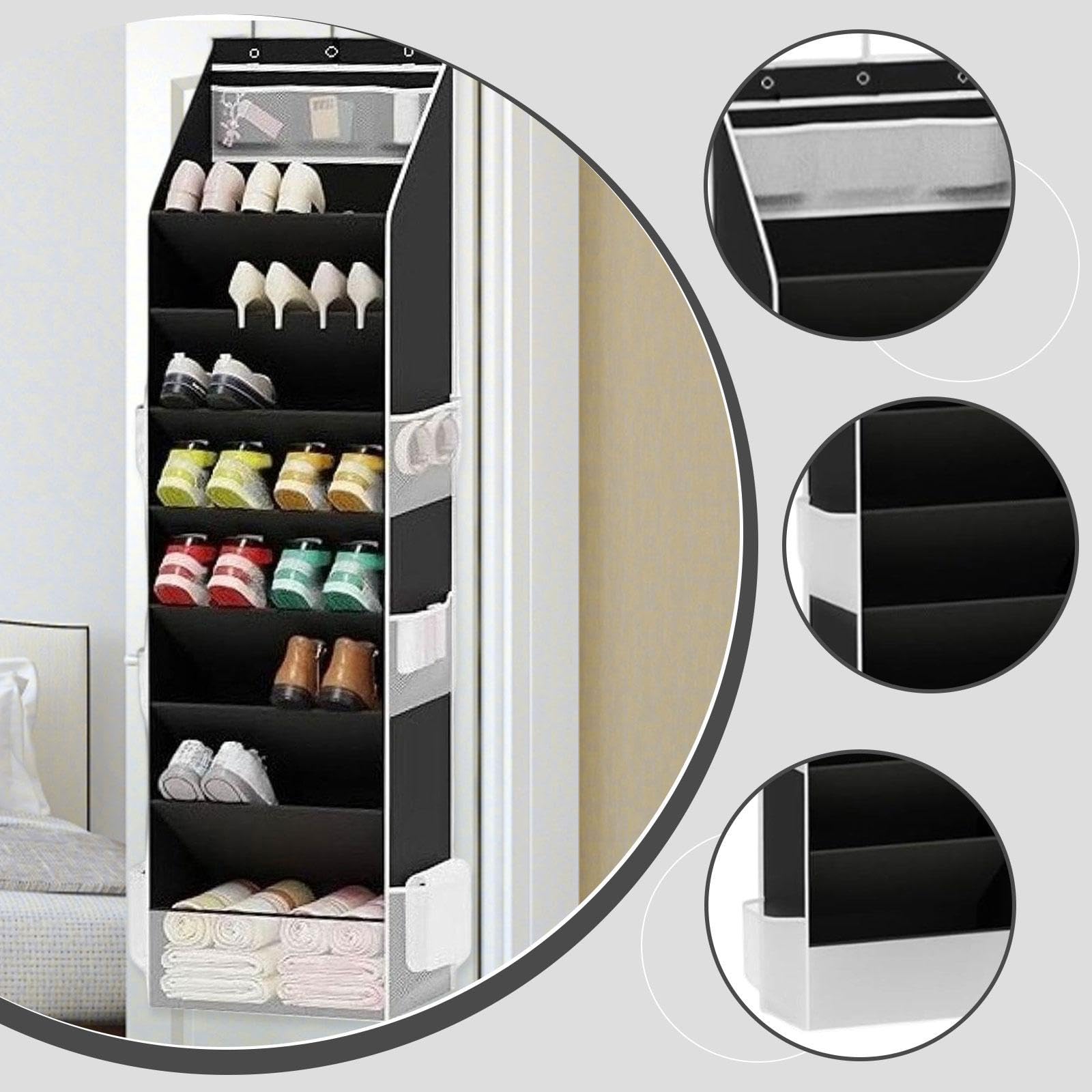 Fenteer Organizador de Zapatos Colgante con Compartimentos Amplios Estante para Zapatos para Colgar sobre Puerta Soporte Organizador Vertical Diseño en Tela O, Negro, Individual