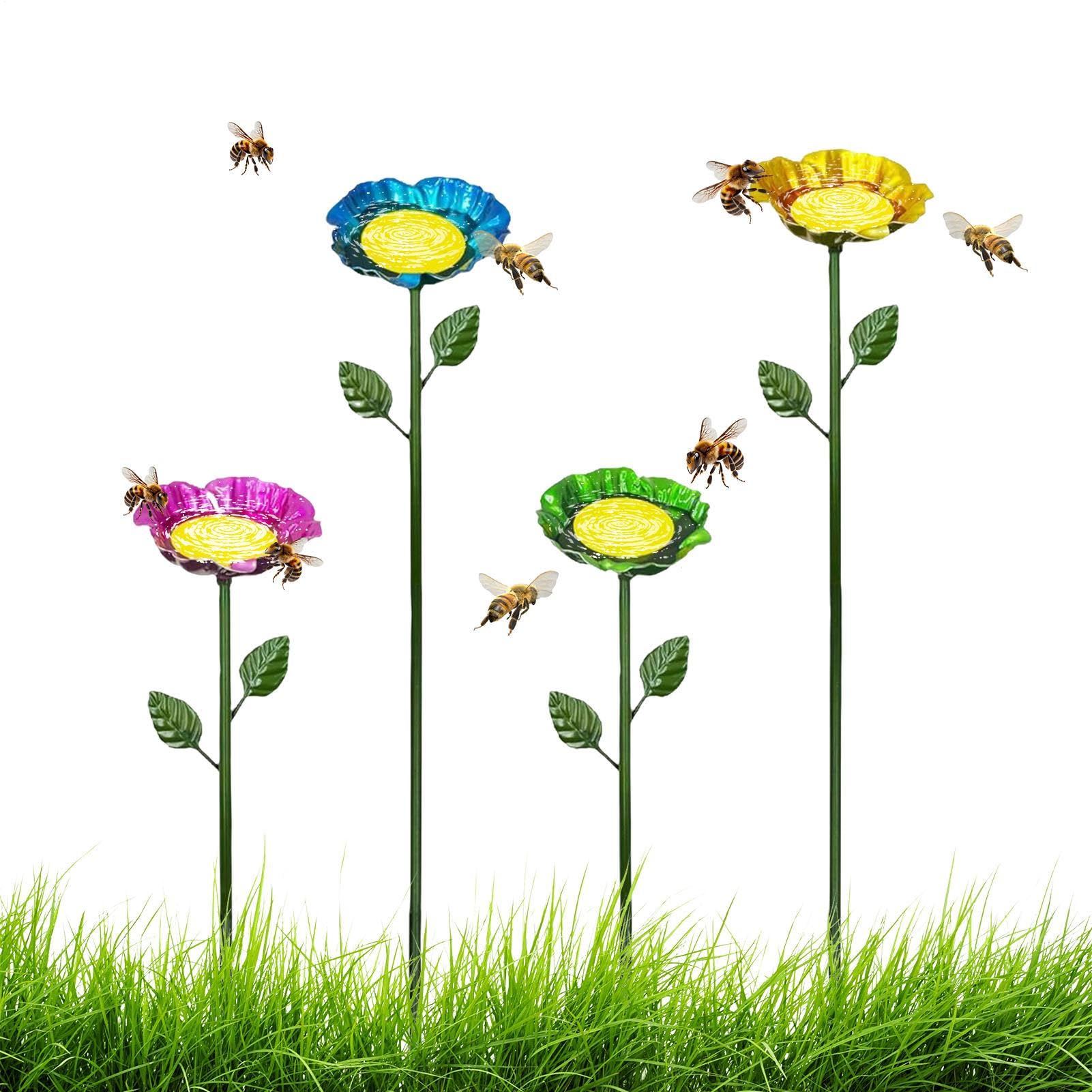 Stazione di irrigazione per api, mangiatoia per api per giardino, in metallo a forma di fiore a forma di farfalla Insec-t Stazione per bere con paletti per esterni, giardino, cortile