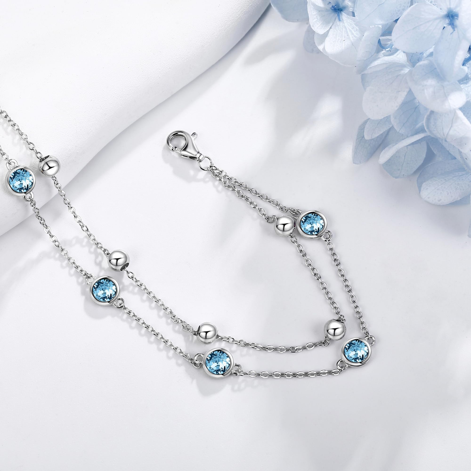 POPLYKE Cavigliera in argento Sterling 925 con pietra portafortuna e cristallo, da donna, gioiello estivo e da spiaggia