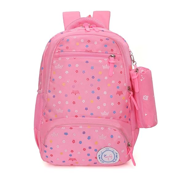 Tinytot School Backpack College Bag Travel Bag for Girls with Pencil Pouch 2nd Standard Onward (Pink) 26 Litre