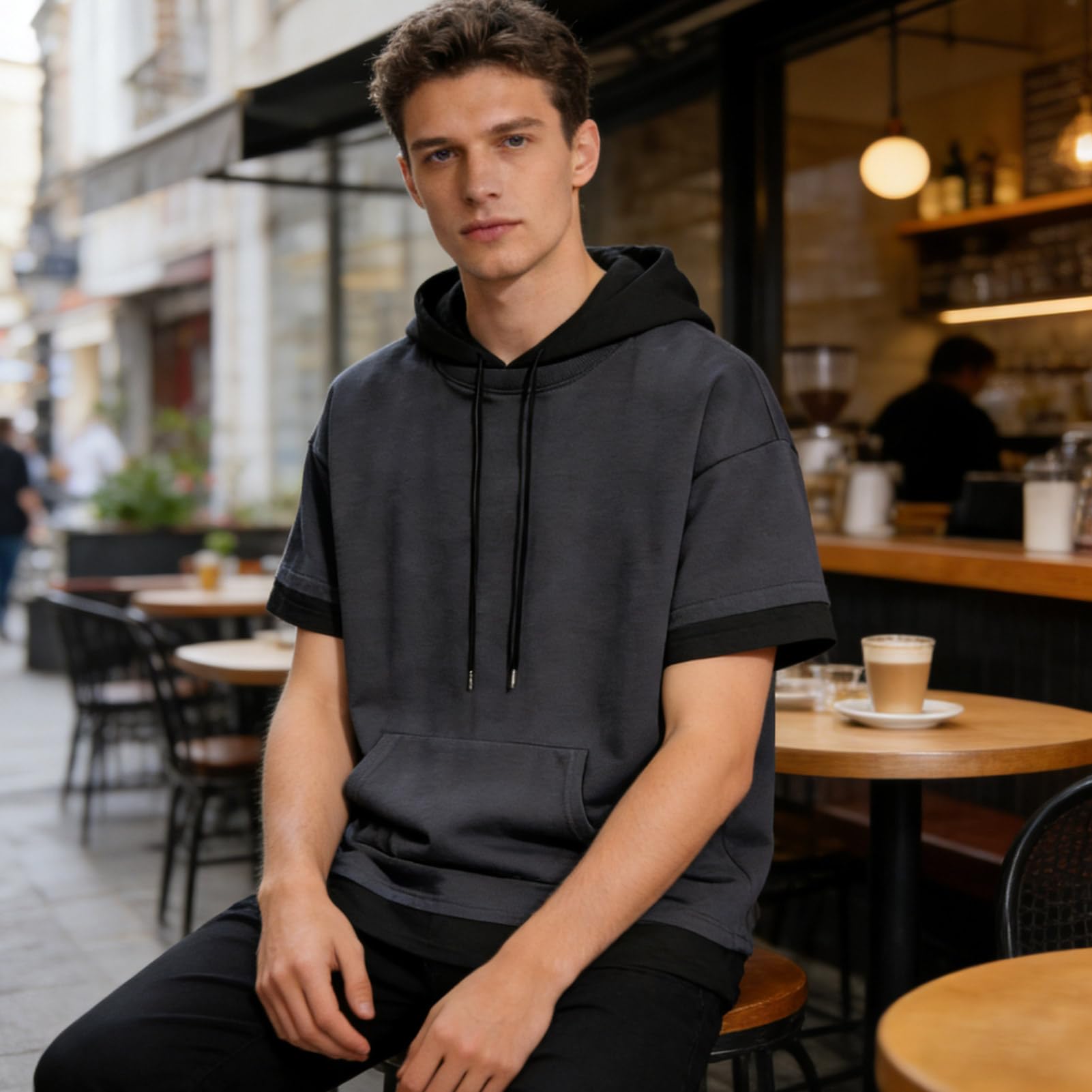 Kurzarm Hoodie Herren Sommer Sweatshirt T-Shirt mit Kapuze Kurzarm Kapuzenshirt Männer Pullover