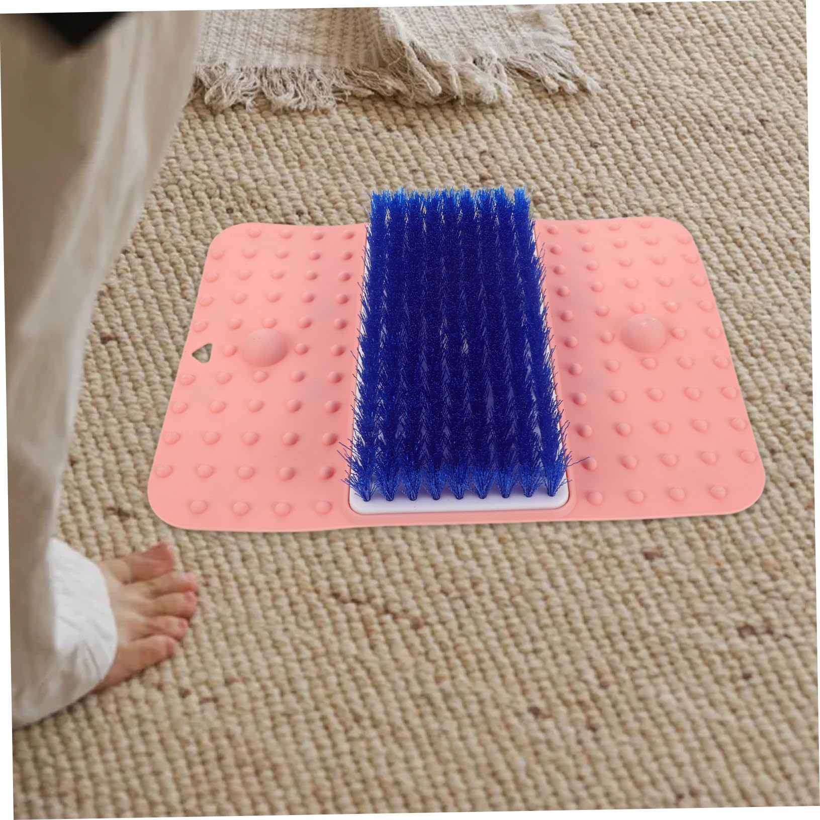 Limpiador de Pies para Ducha Rosa con Cepillo Integrado Antideslizante | Tpr y Pvc, Masaje y Exfoliación de Talones, Uso en Baño o Viaje, Formato de Alfombrilla con Ventosas