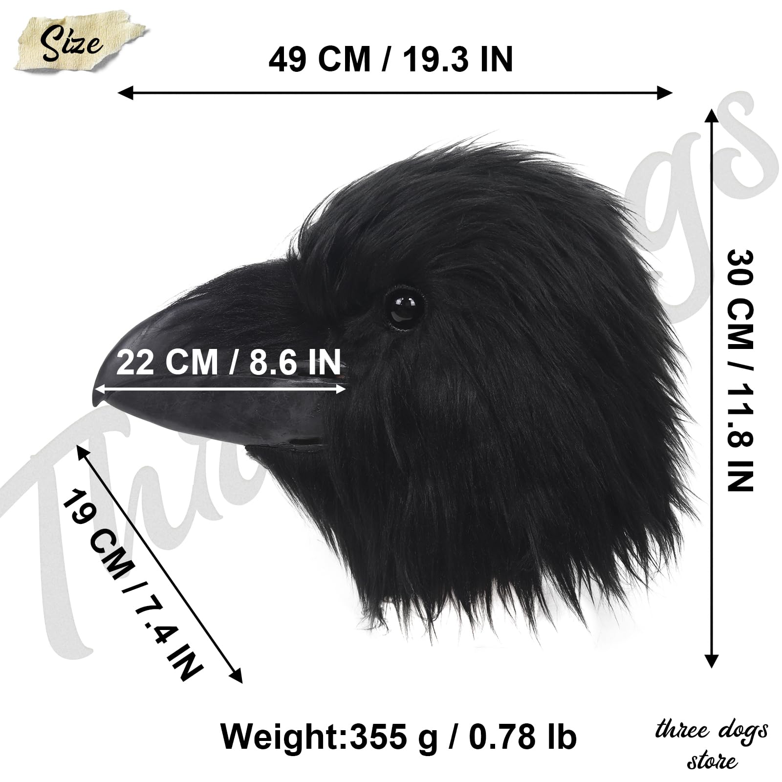 shayulajiao Black Crow Mask with Realistic Feathers, Latex Raven Head Mask with Soft Fur for Adults - Image 4