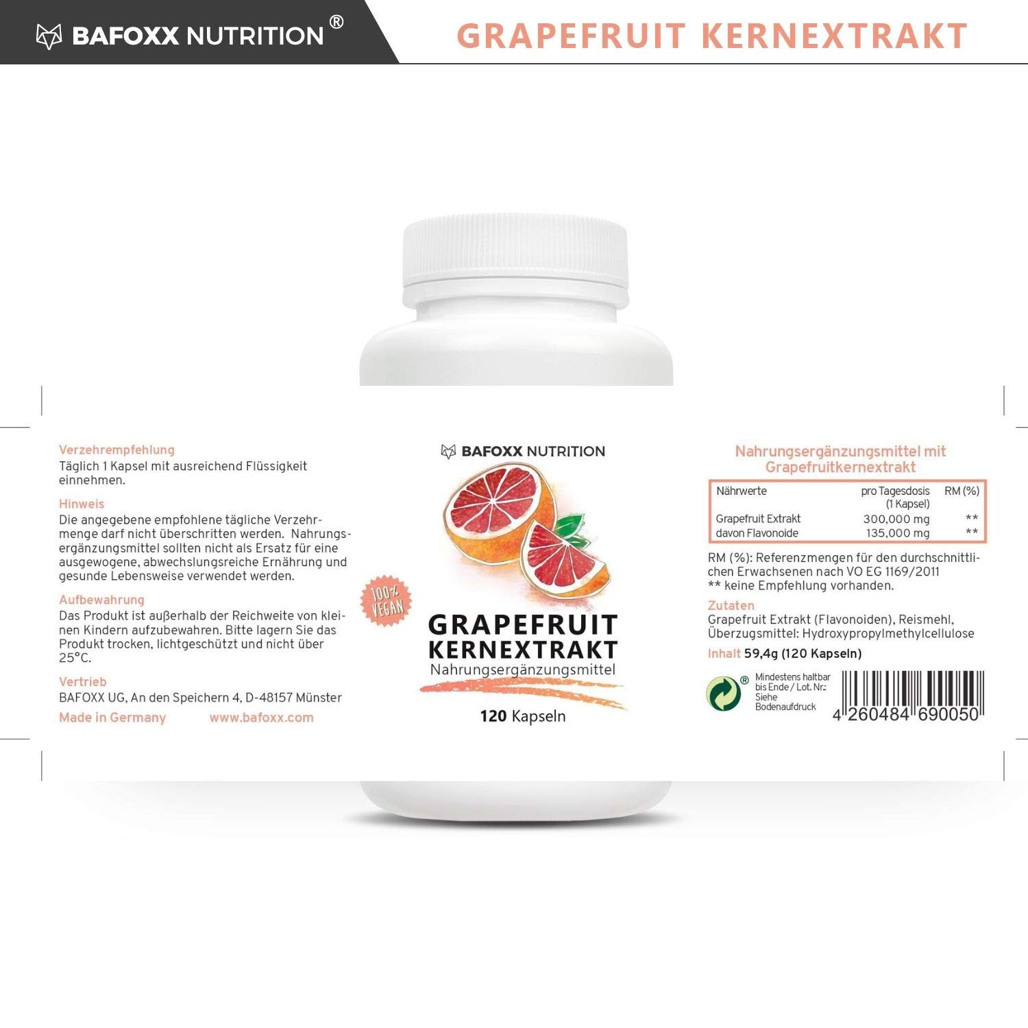 Grapefruitkernextrakt Kapseln hochdosiert - 120 Stück für 4 Monate - Naturprodukt mit 45% Flavonoide aus GKE Extrakt - vegan und ohne Zusatzstoffe - deutsche Markenqualität