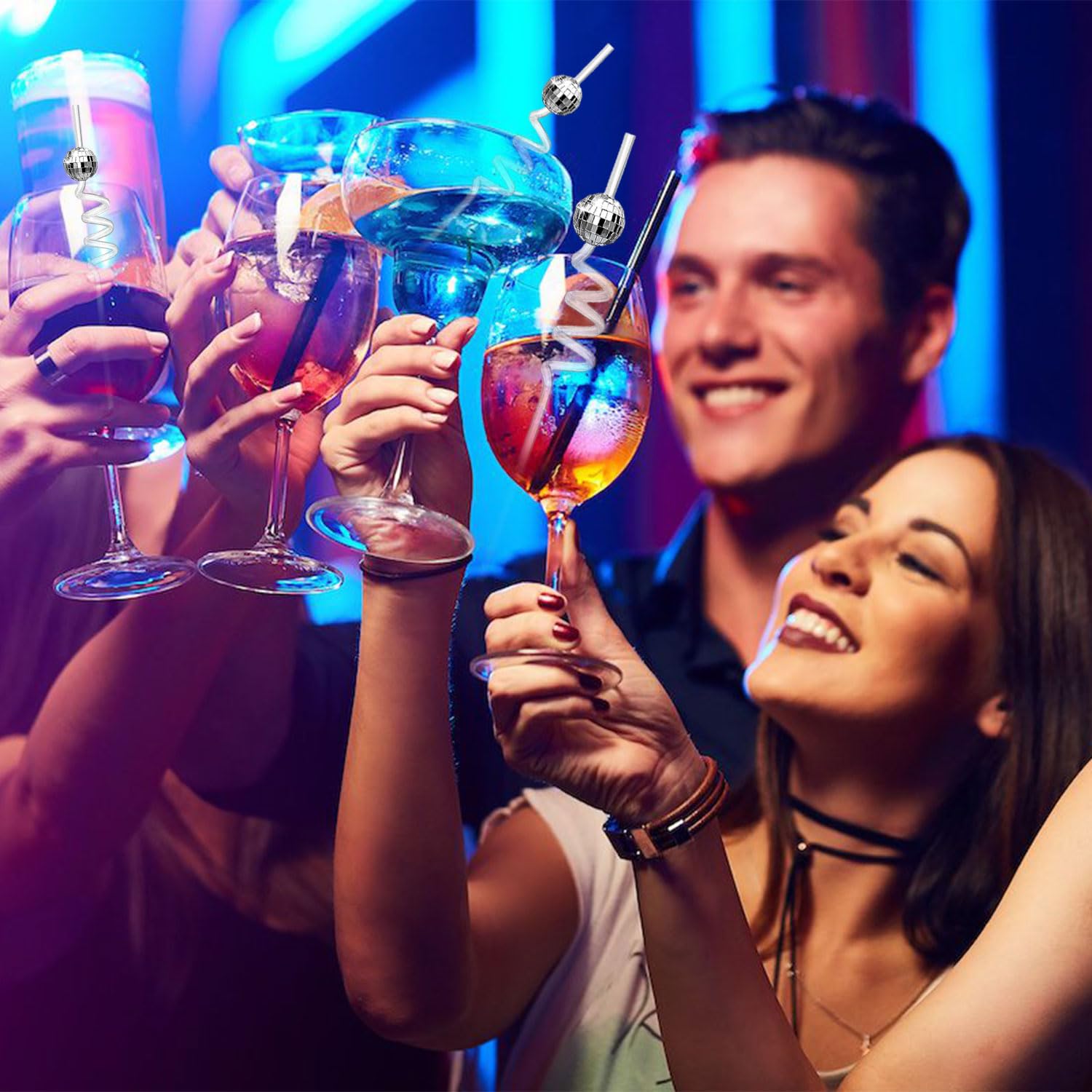 Pailles Boule Disco, Mini Pailles Boules à Facettes, Pailles