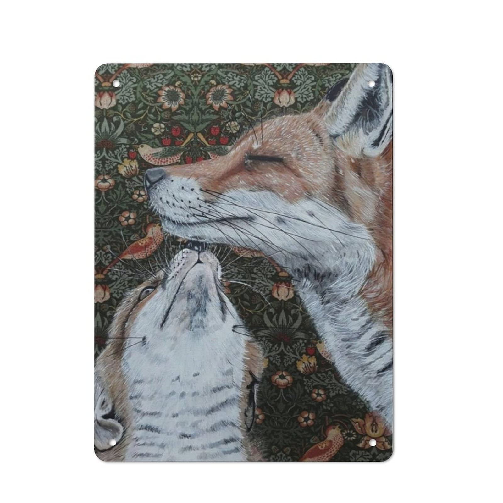 AOOEDM Cute Fox Vintage Metal Tin Sign for Home Coffee Shop Office Wall Art Metal Poster Garage Decor Man Cave Sign Inspirational Quote Wall Decor