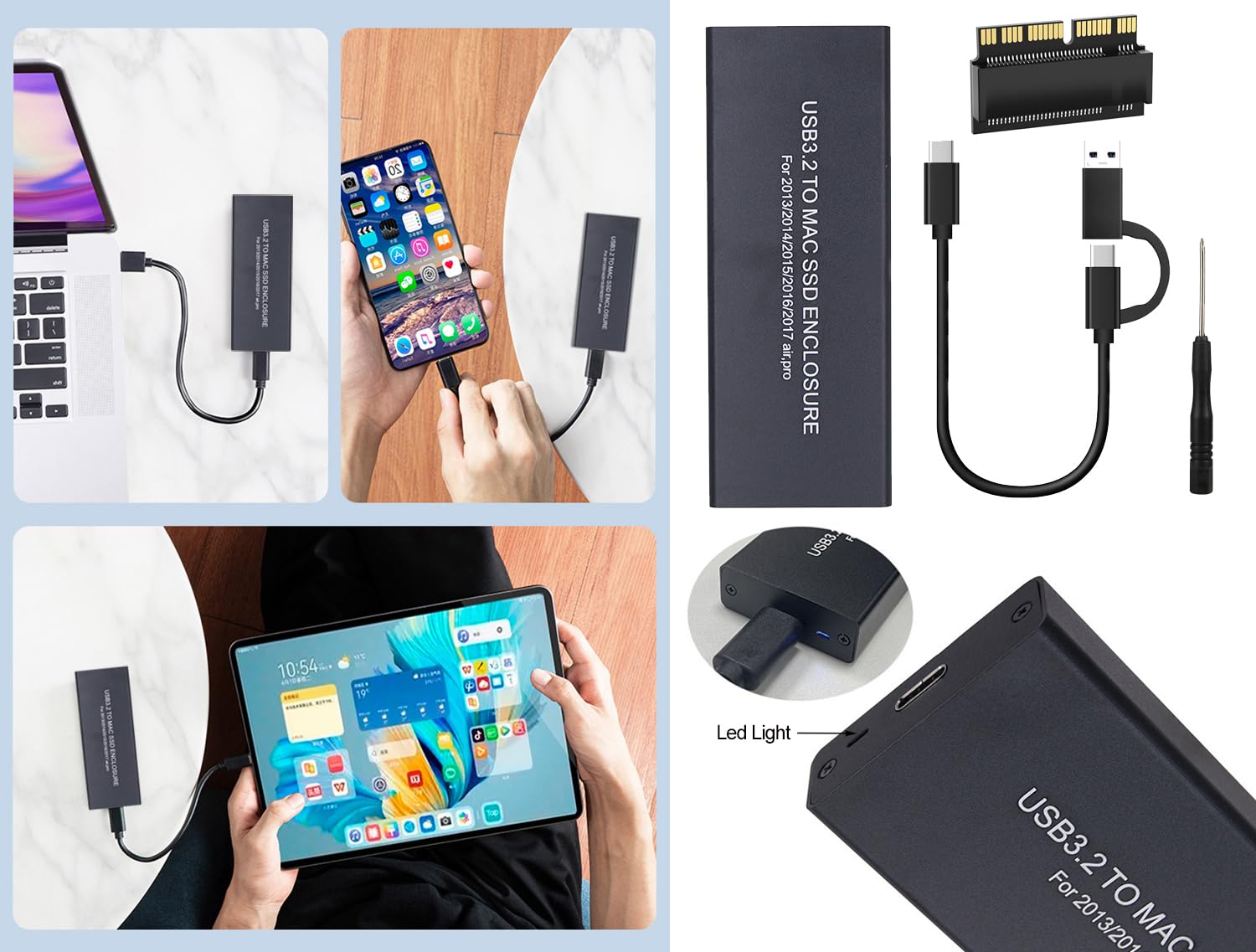 USB C 3.2 Boîtier SSD pour MacBook Air/Pro 2013-2017 A1466 A1465 A1502 A1398