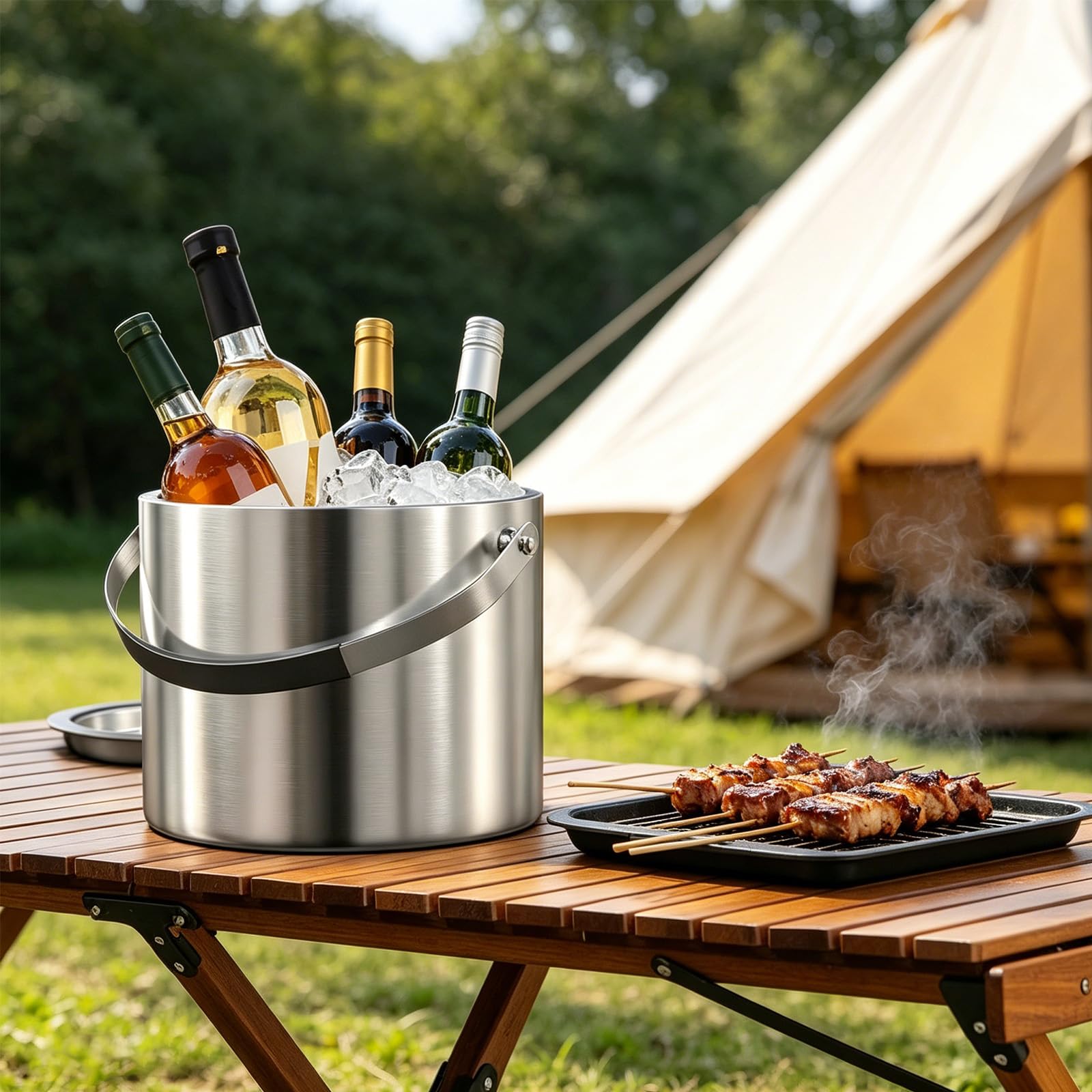 Contenitore per cubetti di ghiaccio, 2 l, con coperchio, in acciaio inox con clip e colino, perfetto per raffreddare bevande, birra, adatto per la Coppa del Mondo 2026