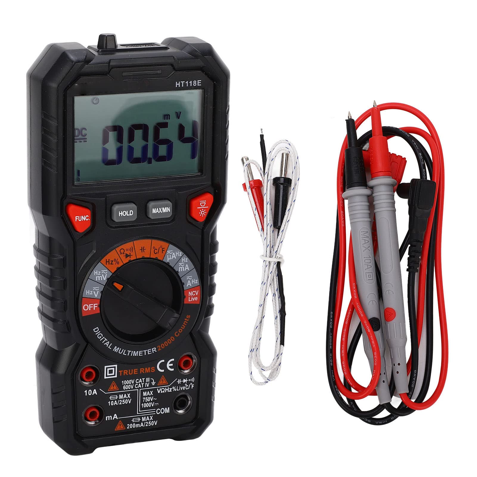 FTVOGUE Digital-Multimeter, Auto-Ranging-Spannungsprüfer, ABS, 1000 V DC, 750 V AC, 10 A, Strom-Widerstandsmessgerät für Elektronische Messungen, Heimreparatur, Heimwerker, Elektriker