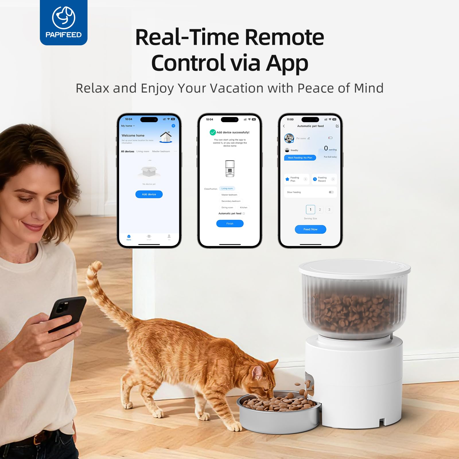 PAPIFEED Automatic Cat Feeder and Water Fountain, 3L/12 Cups 2.4G WiFi Pet Feeder with Stainless Steel Bowl, Smart APP Control for Remote Feeding, 1-12 Meals Per Day, Detachable for Easy Clean (White) - image 3