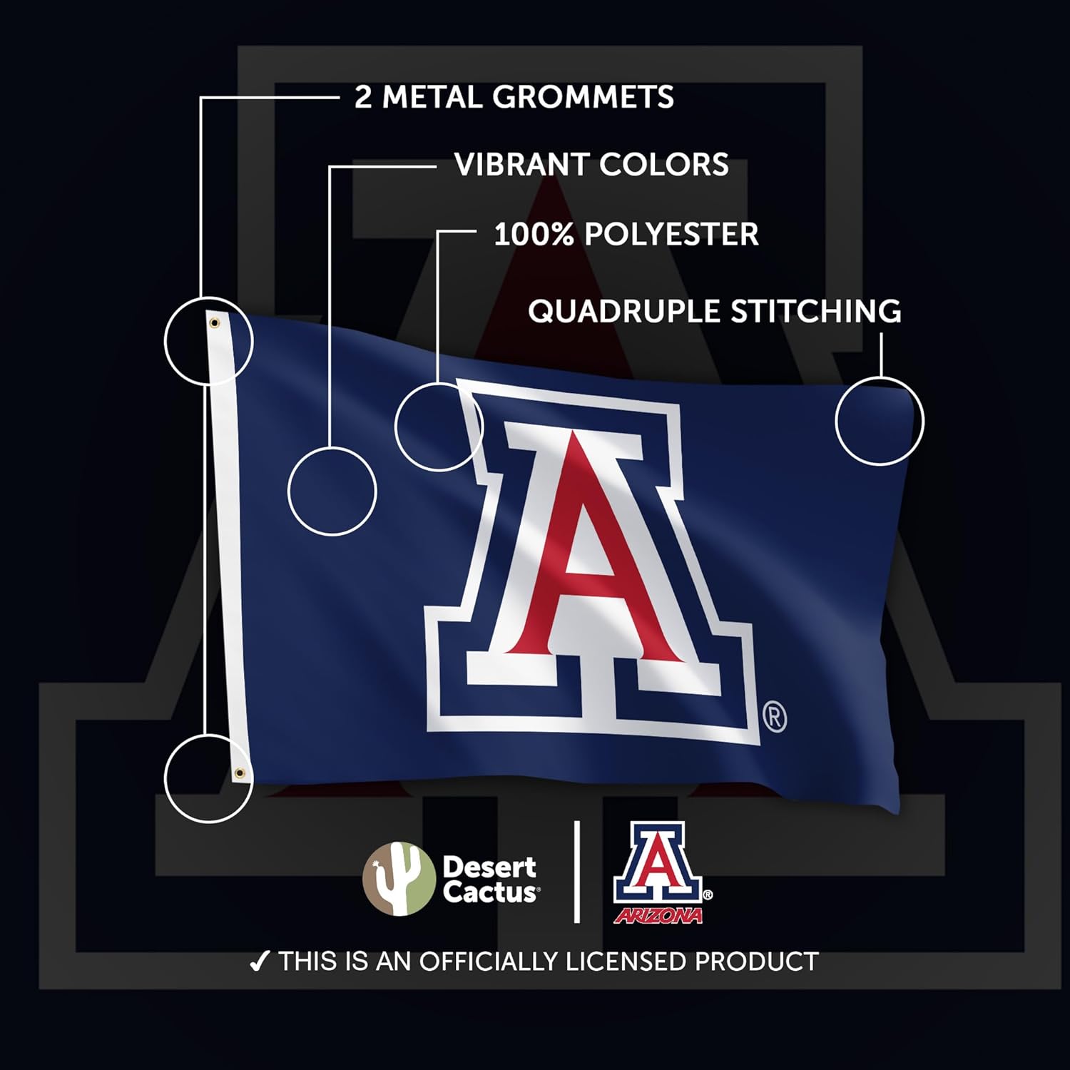 Desert Cactus University of Arizona UA Flag - 3 x 5 Feet Wildcats Banner, Indoor/Outdoor Durable Fabric, 100% Polyester Design (Style 2) - Image 4
