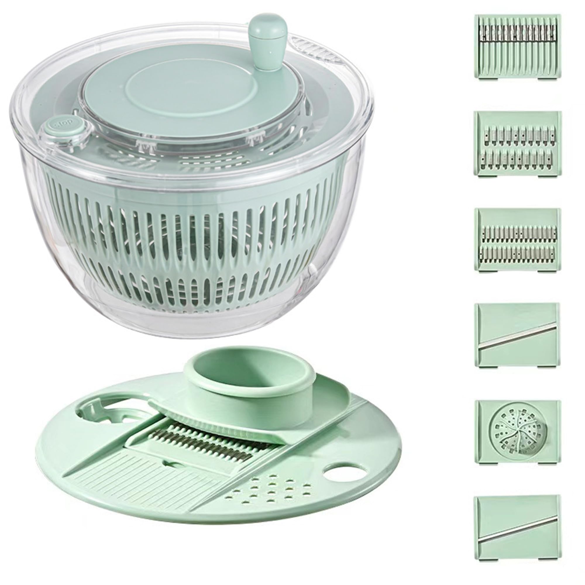 Centrifugador de ensalada Salad Spinner de 4,5 L con tapa, base antideslizante y manivela, incluye 5 accesorios y separador de huevos, ideal para cocinar, hornear y preparar verduras (verde 4,5 l)