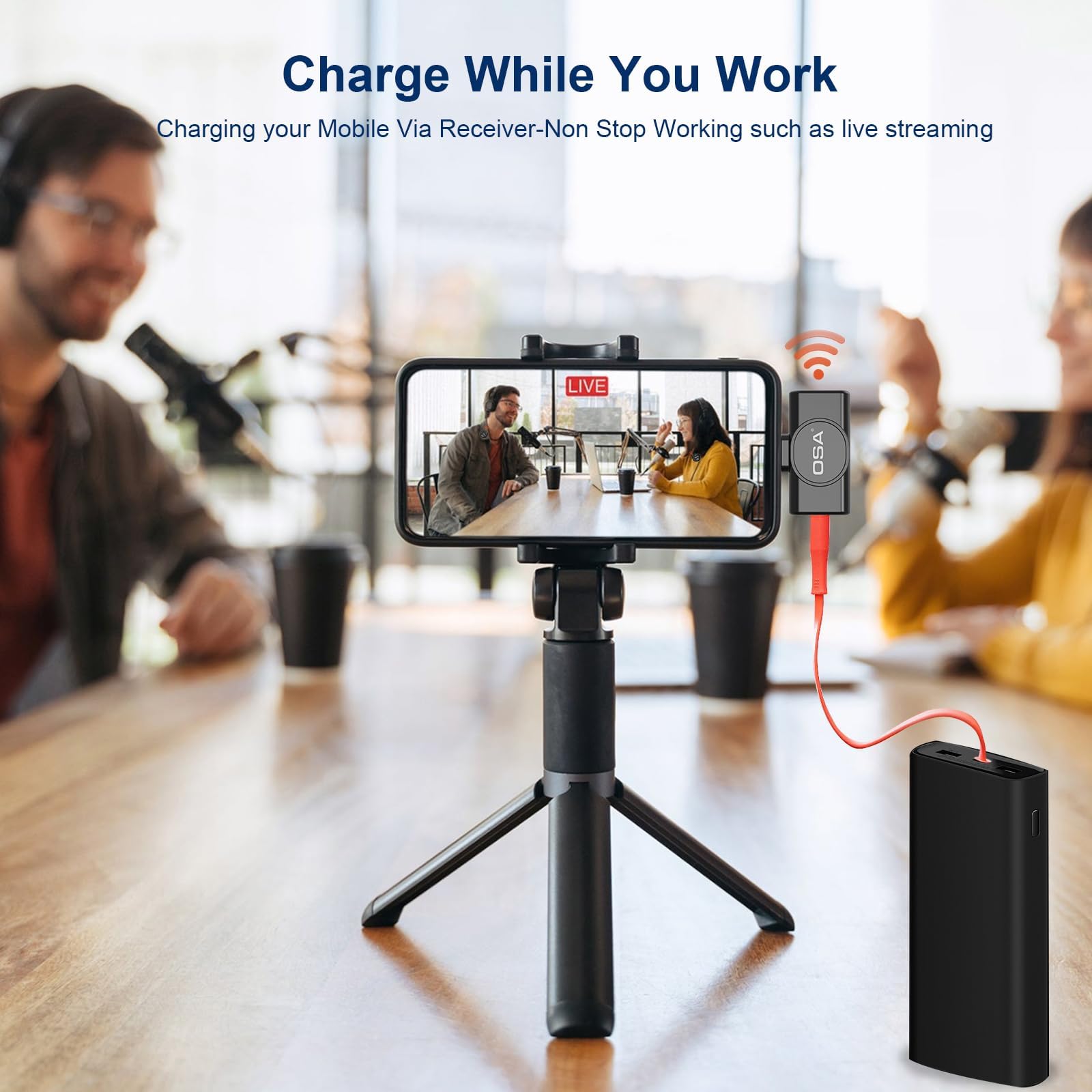 OSA Micrófono inalámbrico para iPhone, cámara Android, Mini micrófono con reducción de Ruido, microfono inalambrico Solapa para iPhone 15/16, grabación de Video, Vlog, Tk, Estuche de Carga de 40 H
