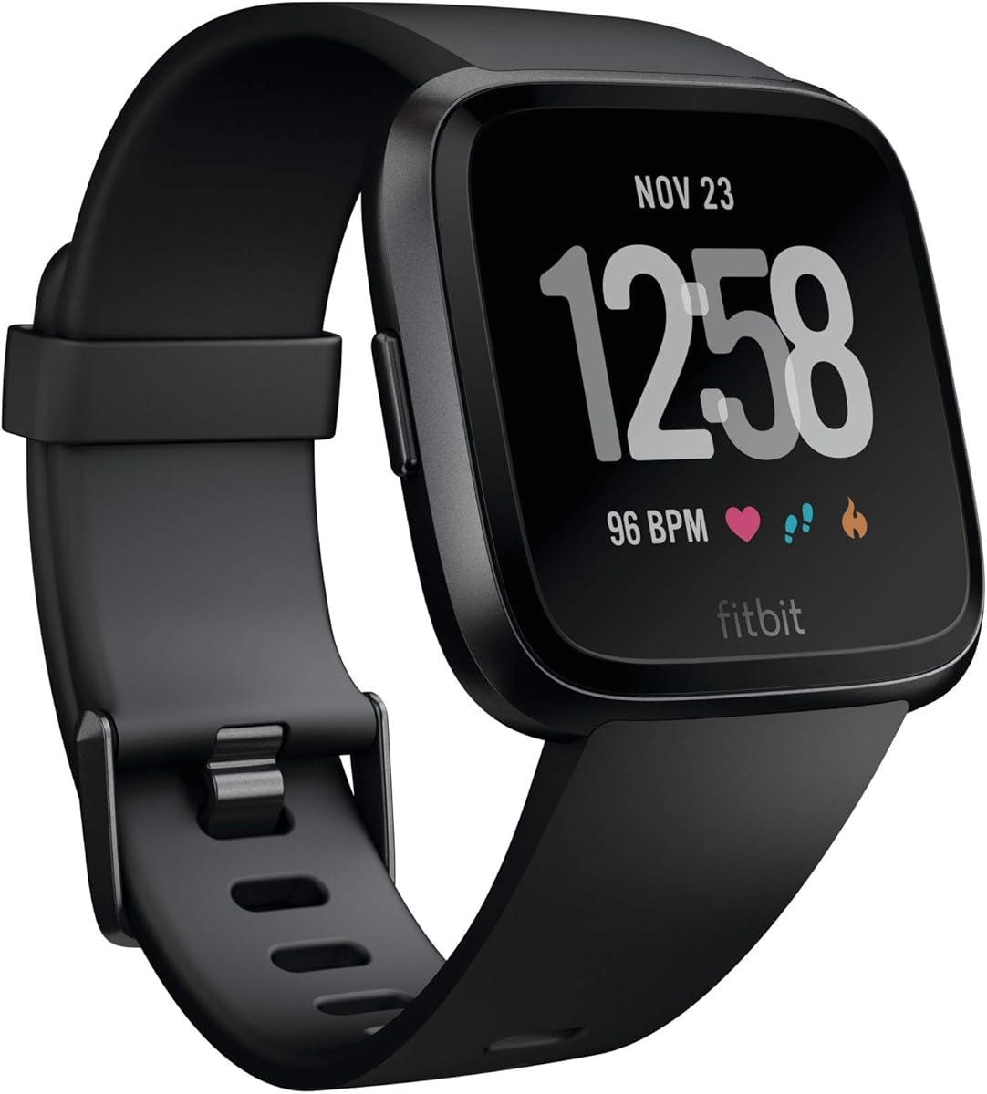 Fitbit Versa Smart Watch, Multisport Tracker, Black/Black Aluminium, One Size (S & L Bands Included) (Renewed) : Electronics