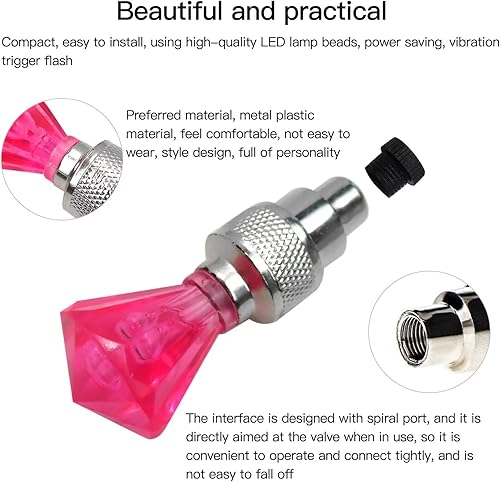 Miniatura 2 de 8 piezas de vástago de válvula en forma de GEM LED para rueda de automóvil, neumáticos de neumáticos, tornillos de vástago de válvula de aire, tapa