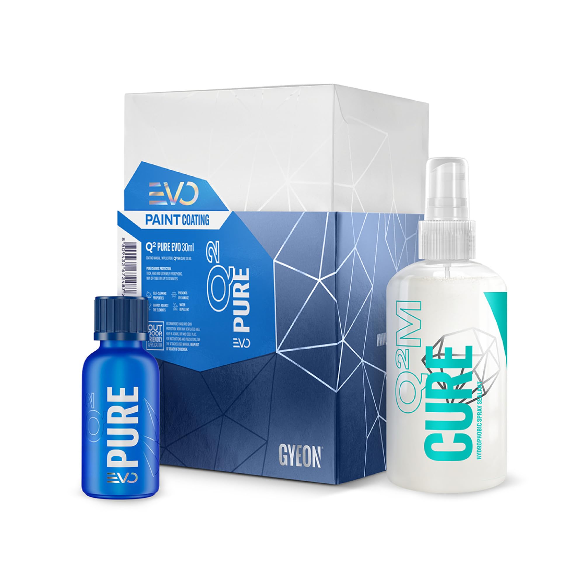 Q² Pure EVO - Thick SiO₂-Based Ceramic Car Coating - Ultra High Gloss Finish & Long-Lasting Protection on Painted Surfaces - Easy Single Layer Application - Car Cleaning Kit Products, 30 ml