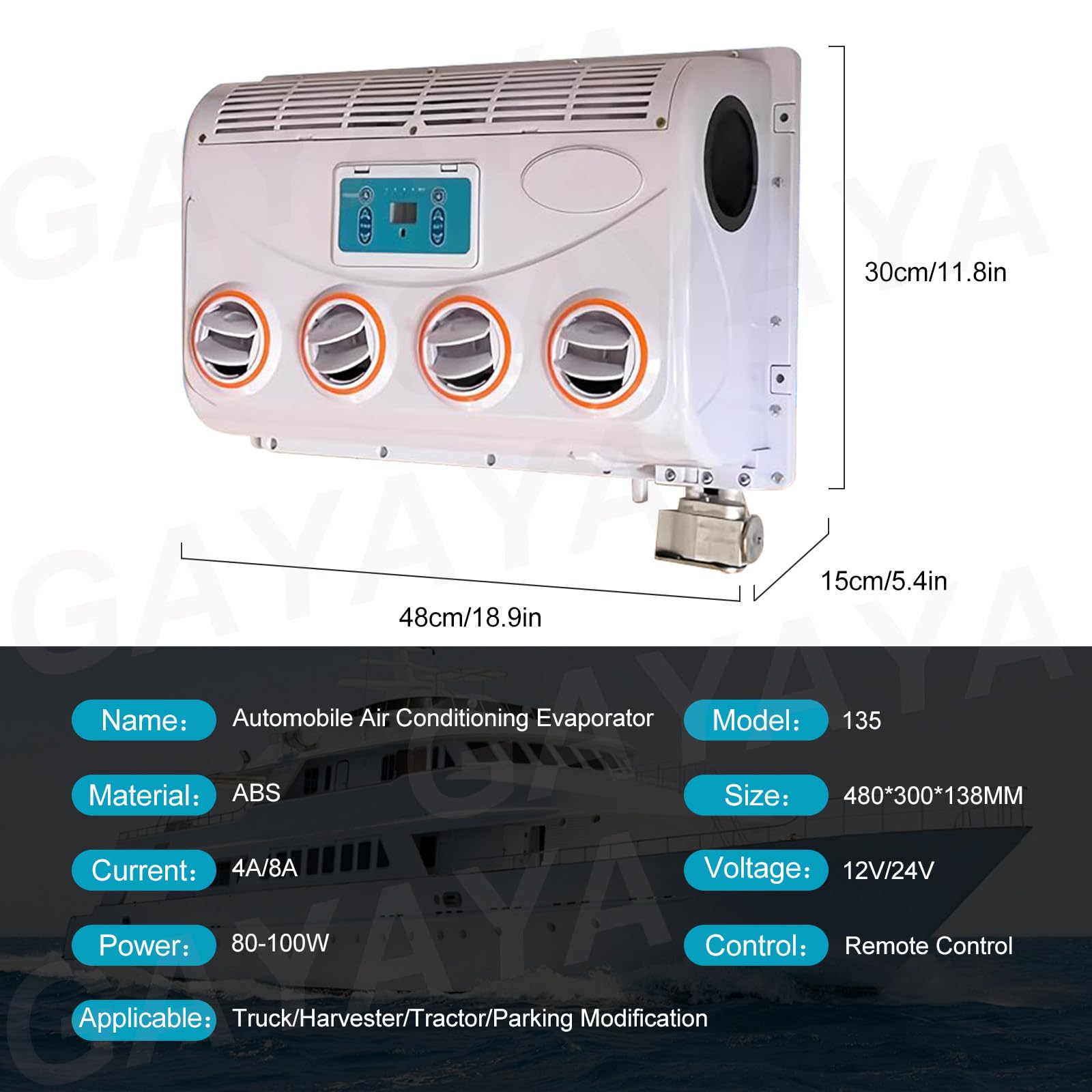 Elektryczna klimatyzacja dachowa do samochodu kempingowego 12 V/24 V, postojowa, szybkie chłodzenie/niski poziom hałasu, cicha, do ciągników siodłowych, przyczep, kabin sypialnych,12V
