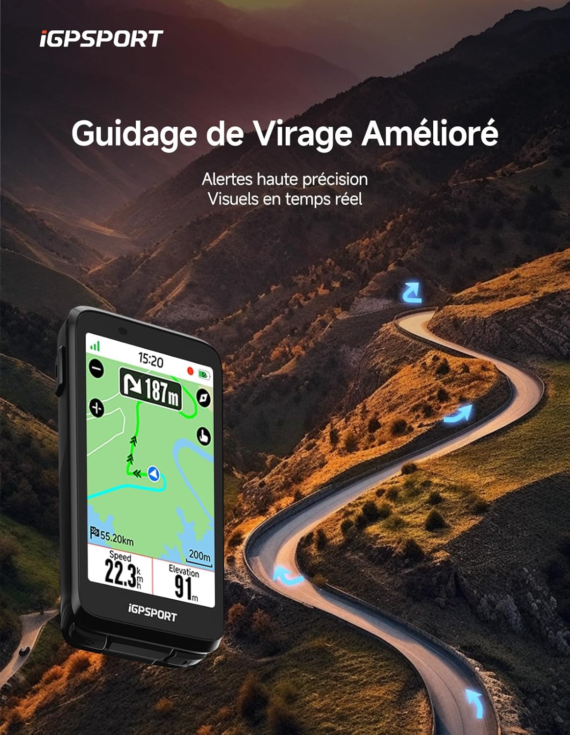 iGPSPORT BiNavi Bike Computer on a handlebar