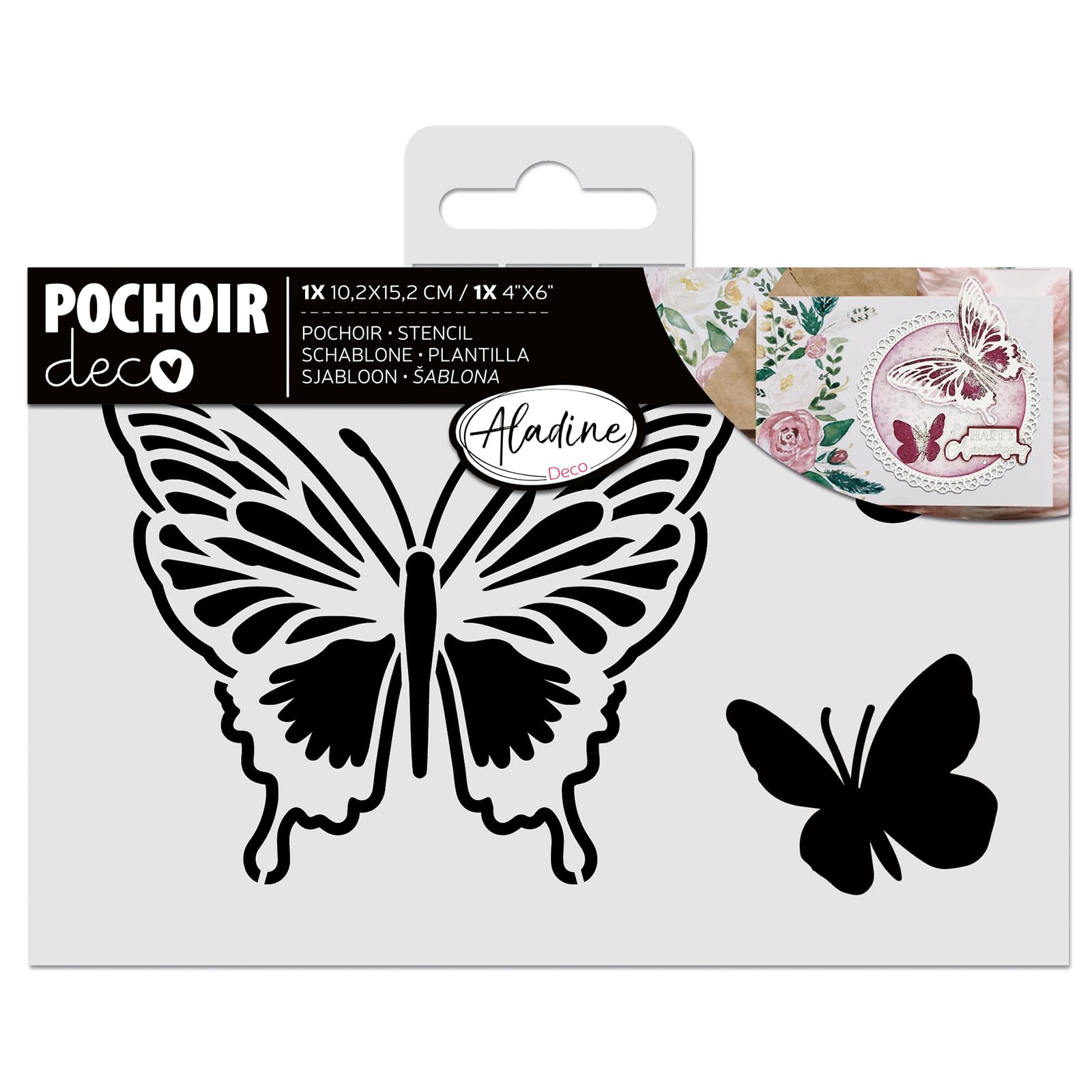 Aladine - 81272 Butterfly Stencil 15 x 10 cm - Stencil for Decorating All Surfaces - Felt-Tip Stencil, Painting, Airbrush Drawing