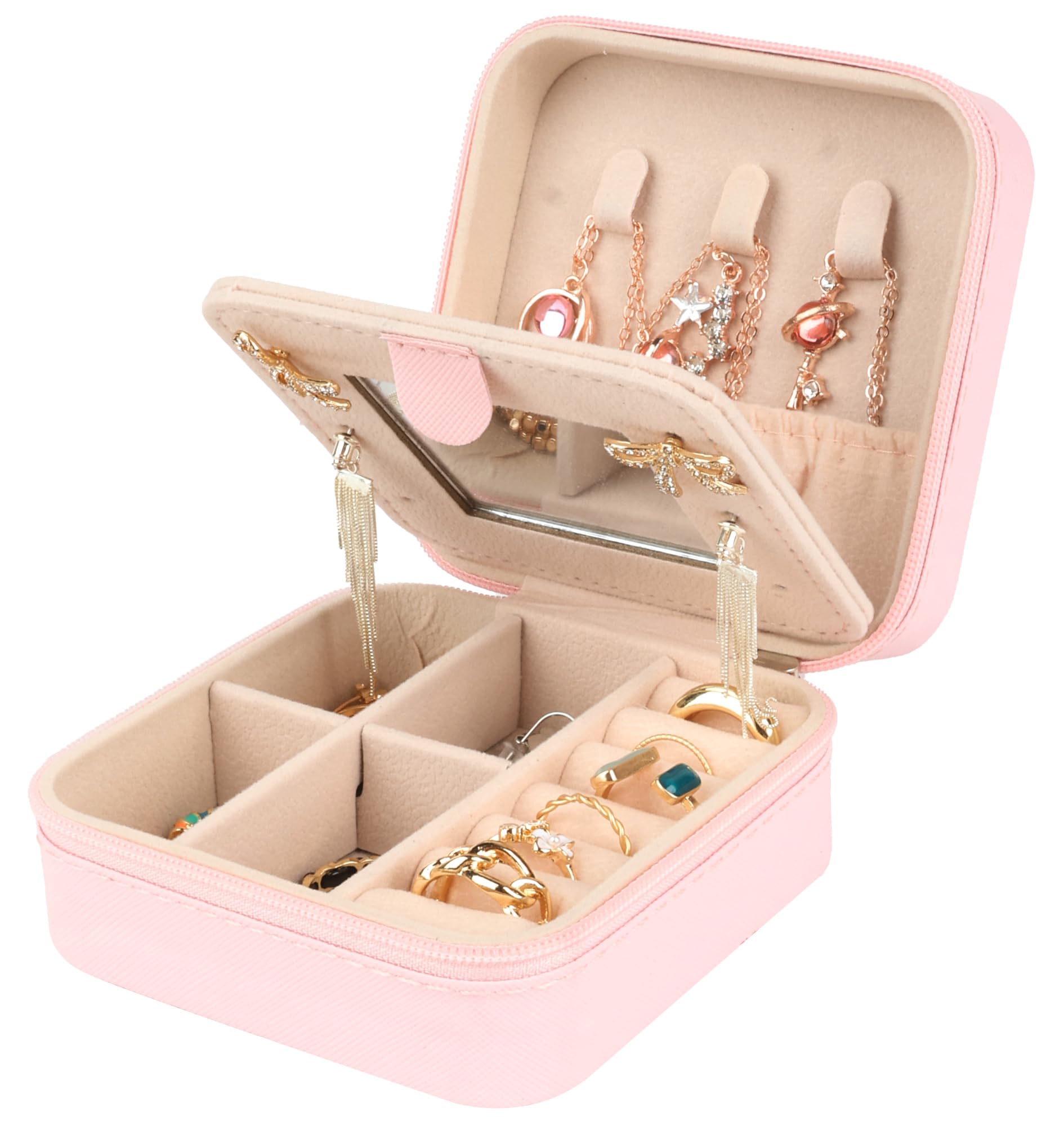 Travel jewelry case Travel jewelry box Organizer with Mirror Small Jewelry Box Organizer Gift for Women Girls 3
