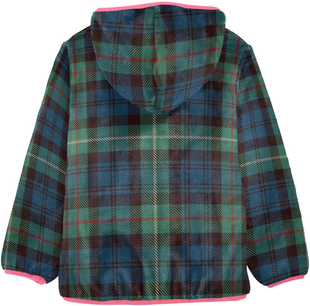 Blue Green Plaid Sherpa Fleece Girls