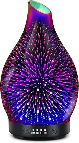 Difusor de aceite esencial de 4.1 fl oz Difusores de aromaterapia de vidrio de fuegos artificiales 3D para aceites esenciales con 4 ajustes de