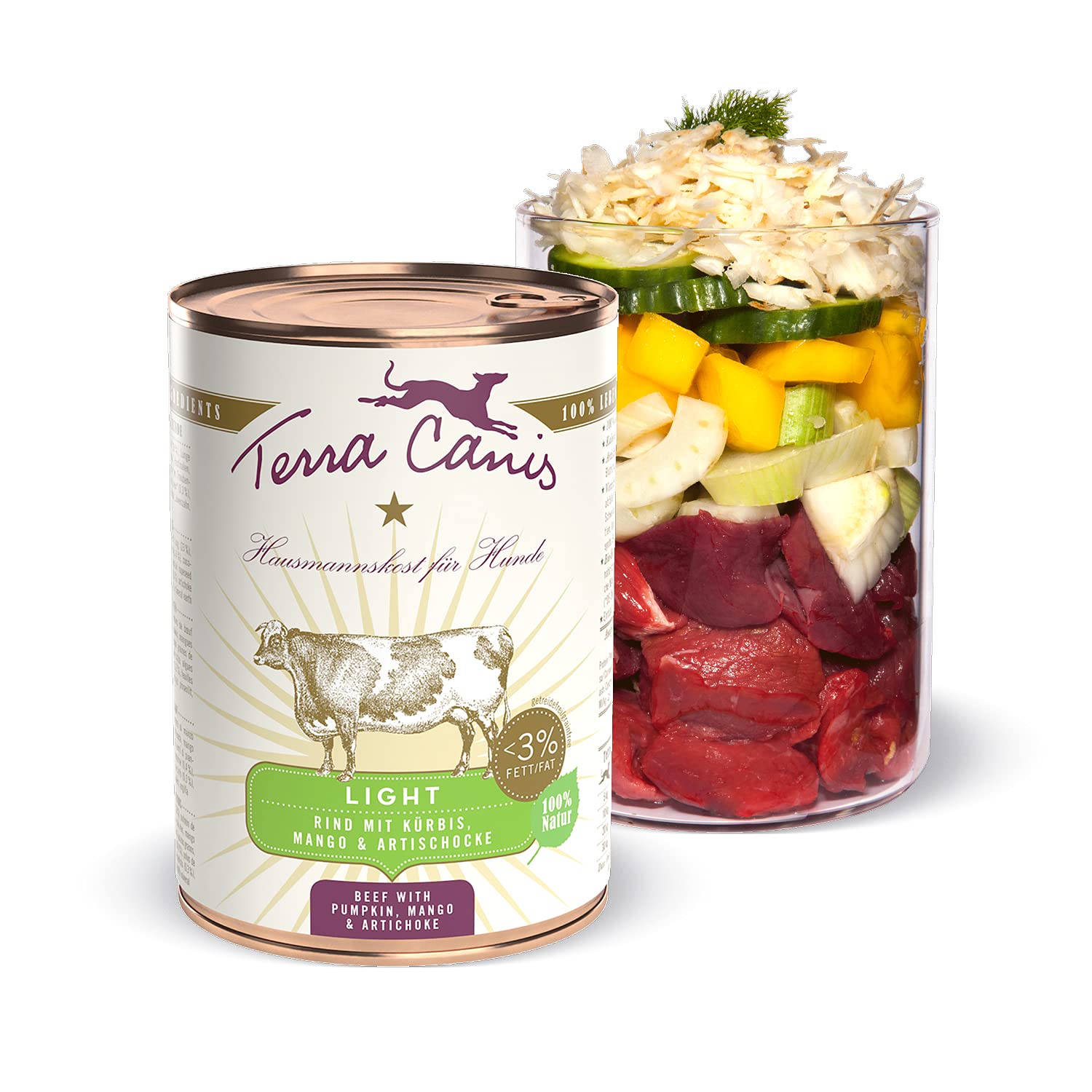 Terra Canis Manzo, zucca & mango - Alimento umido Light, 400g I Alimento premium per cani con ingredienti di autentica qualità human-grade al 100% I ipocalorico & gluten-free