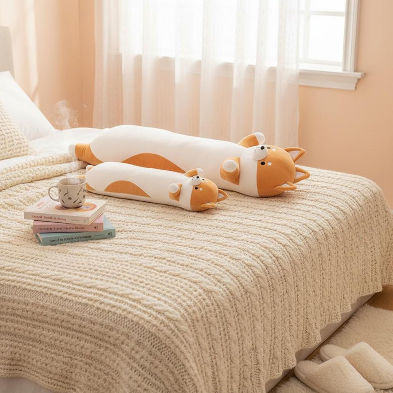 Kuscheltier Hund Plüschfigur Kissenpuppe Kissen Ergonomische Unterstützung für Nacken Rücken Kinderzimmer Sofa, 110 cm