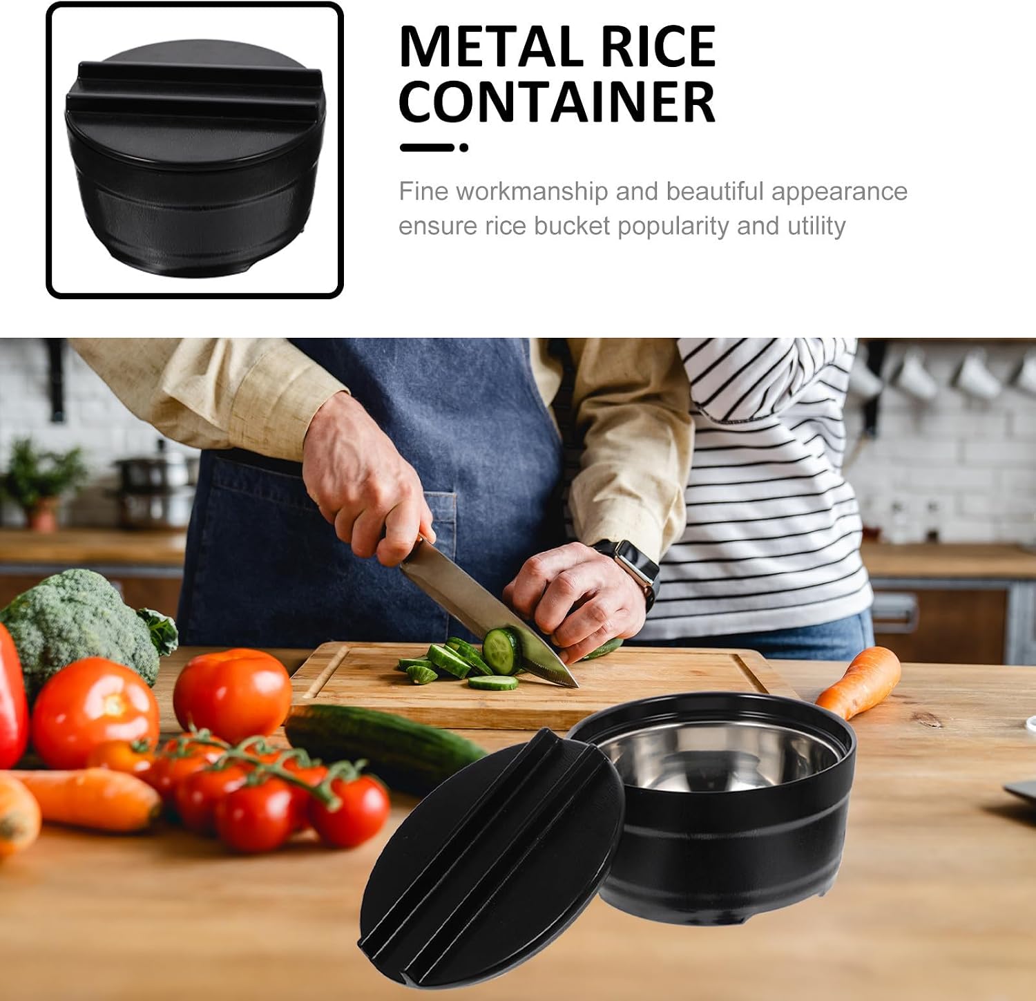 Stainless Steel Steamed Rice Bucket with Lid for Tabletop Serving