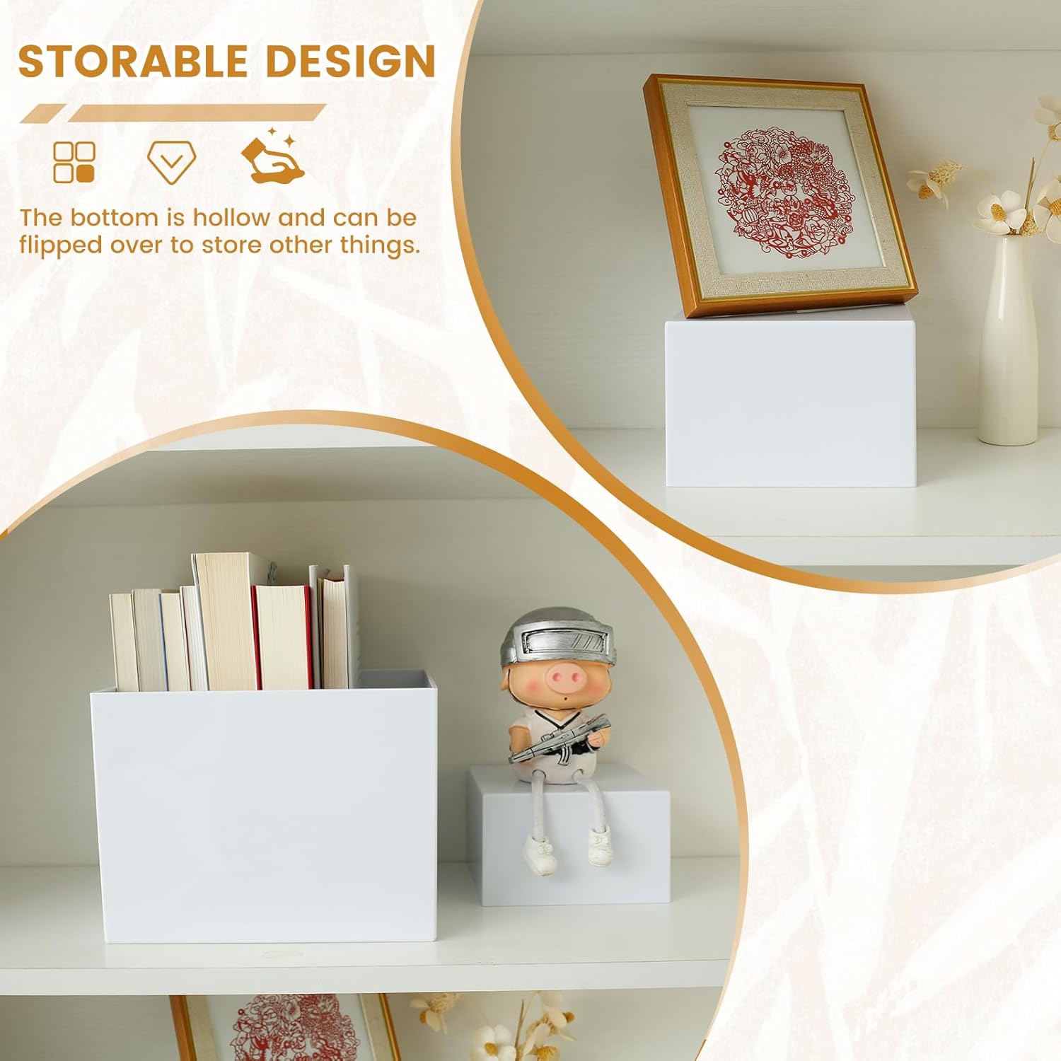 6 Pcs Acrylic Display Boxes Risers, 6 Different Sizes Stackable Buffet Stands, Food Display Risers for Party Buffet Table 3 inch + 4 inch + 5 inch + 6 inch + 7 inch + 8 inch (White)