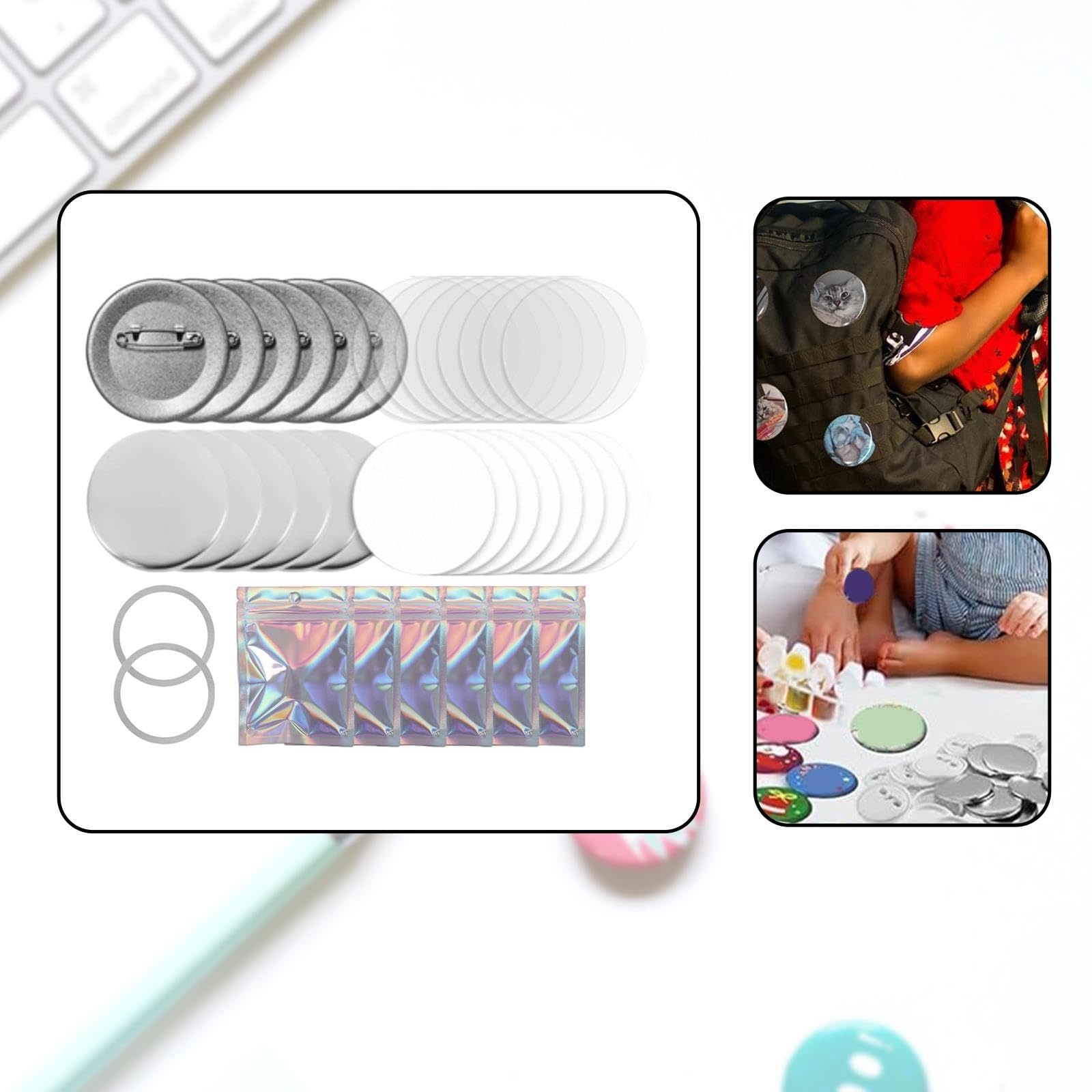 902x Rohling Button Herstellungsmaterial mit Dichtung, Rohling Papier, Tragbares DIY Set Zur Herstellung Runder Anstecknadeln für Namensschilder,