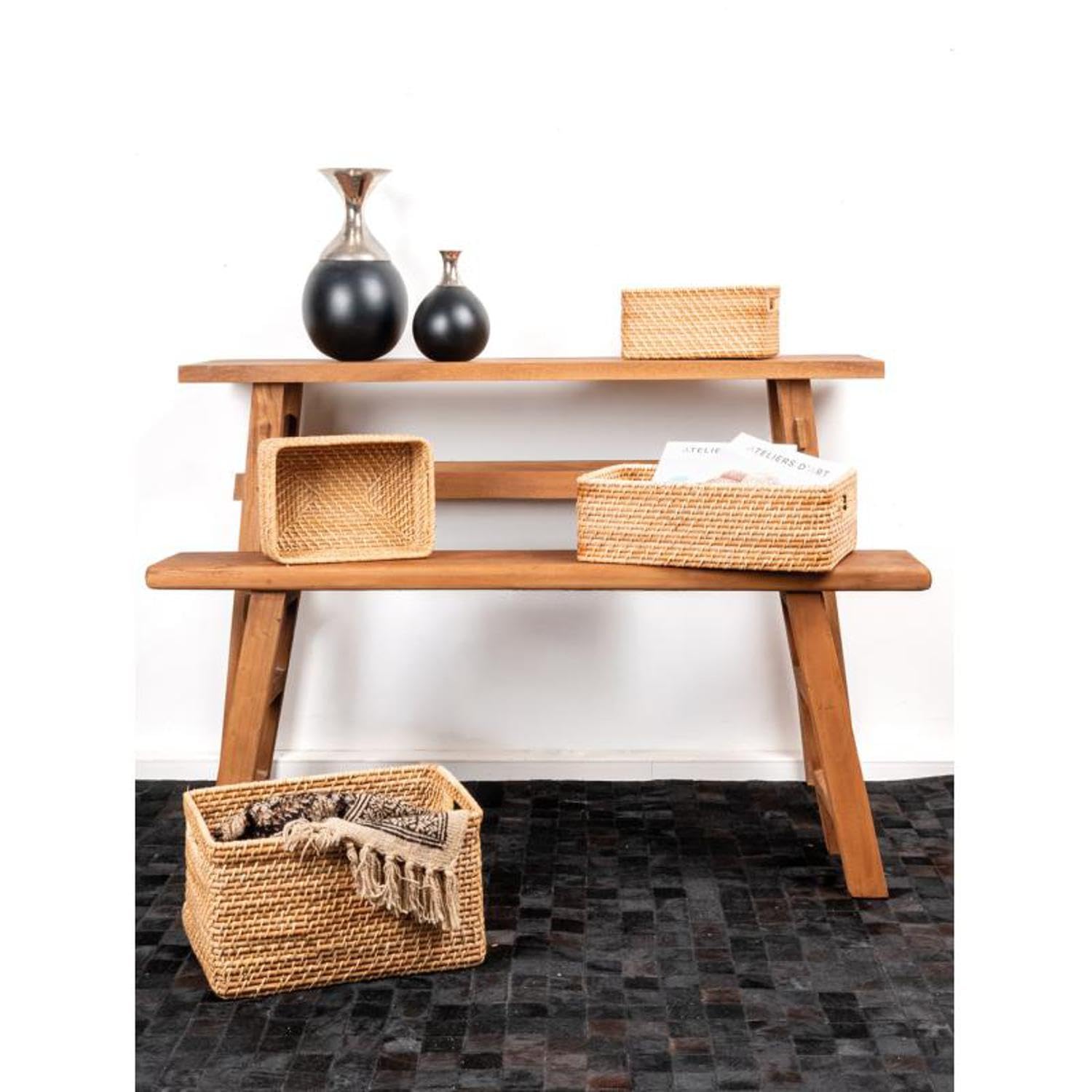 AUBRY GASPARD - Corbeille de Rangement en Rotin Naturel - Avec 2 Poignées - 38 x 26 x 22 cm - Léger et Pratique - Parfait pour Tous Styles de Décoration - Idéal pour Organisation Maison et Bureau