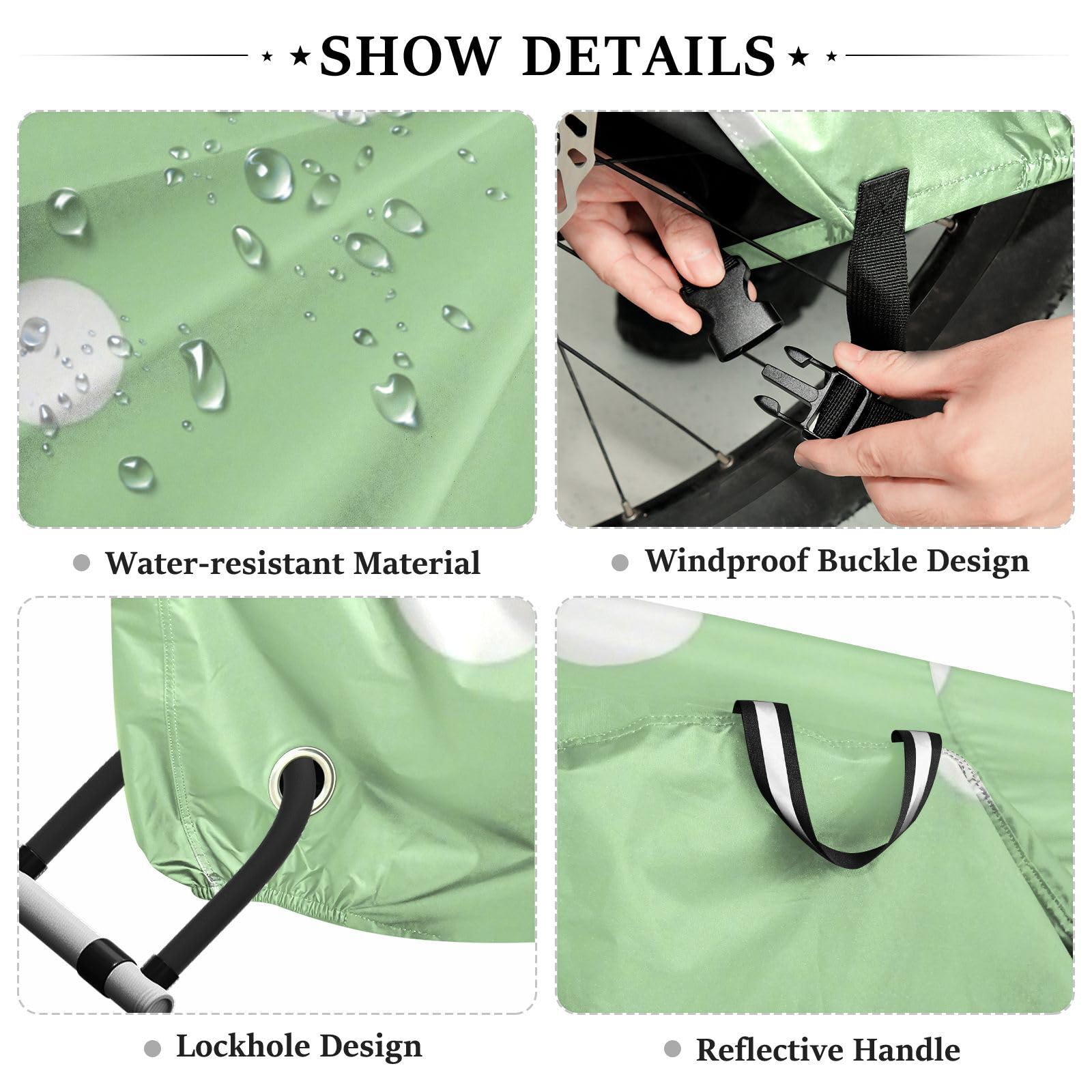 Housse de vélo d'extérieur imperméable à pois vert clair avec trous de verrouillage pour intérieur ou extérieur - Convient à la plupart des cobertor para bicicleta